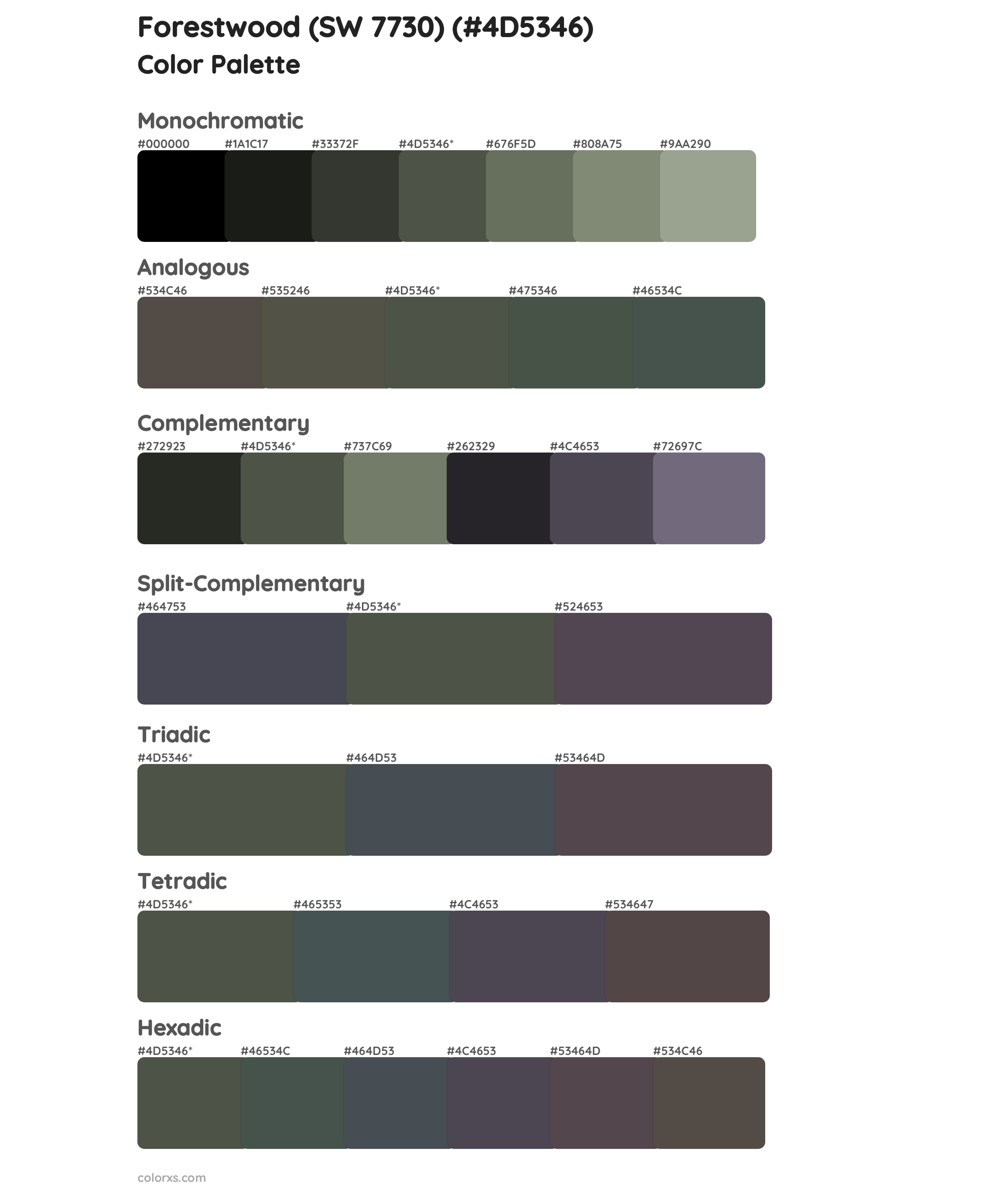 Forestwood (SW 7730) Color Scheme Palettes