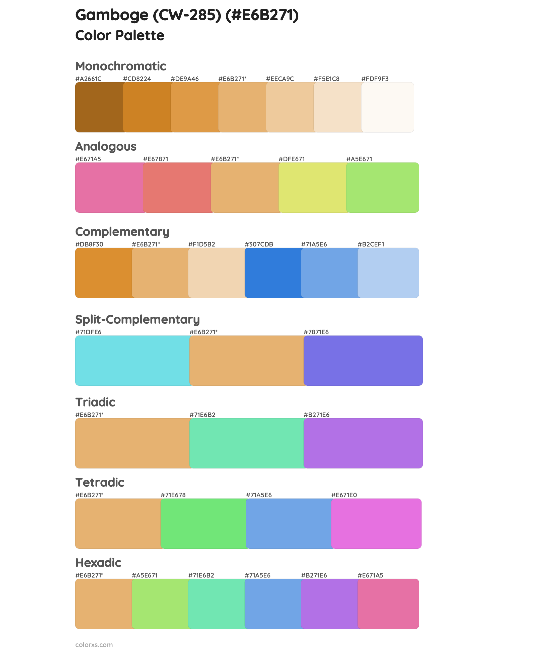 Gamboge (CW-285) Color Scheme Palettes