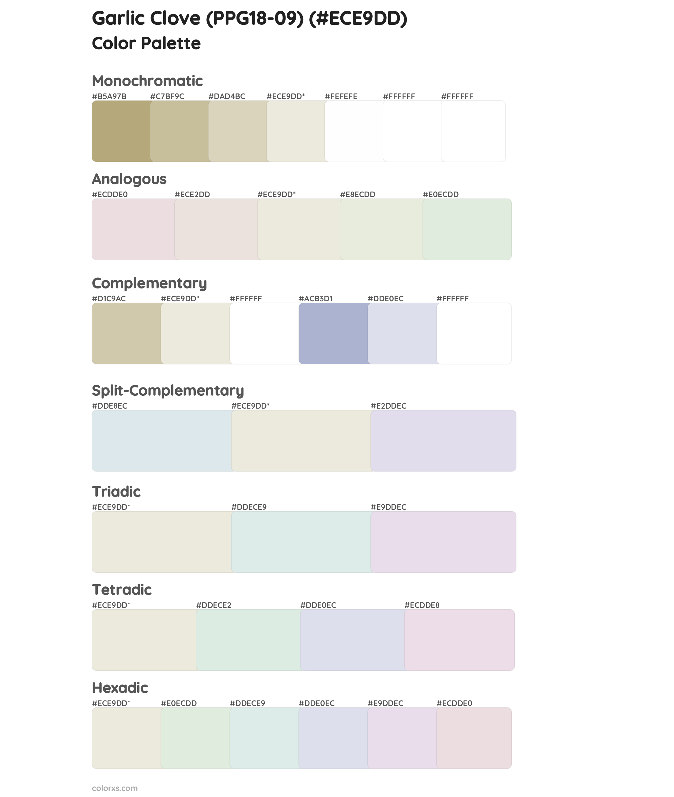 Garlic Clove (PPG18-09) Color Scheme Palettes