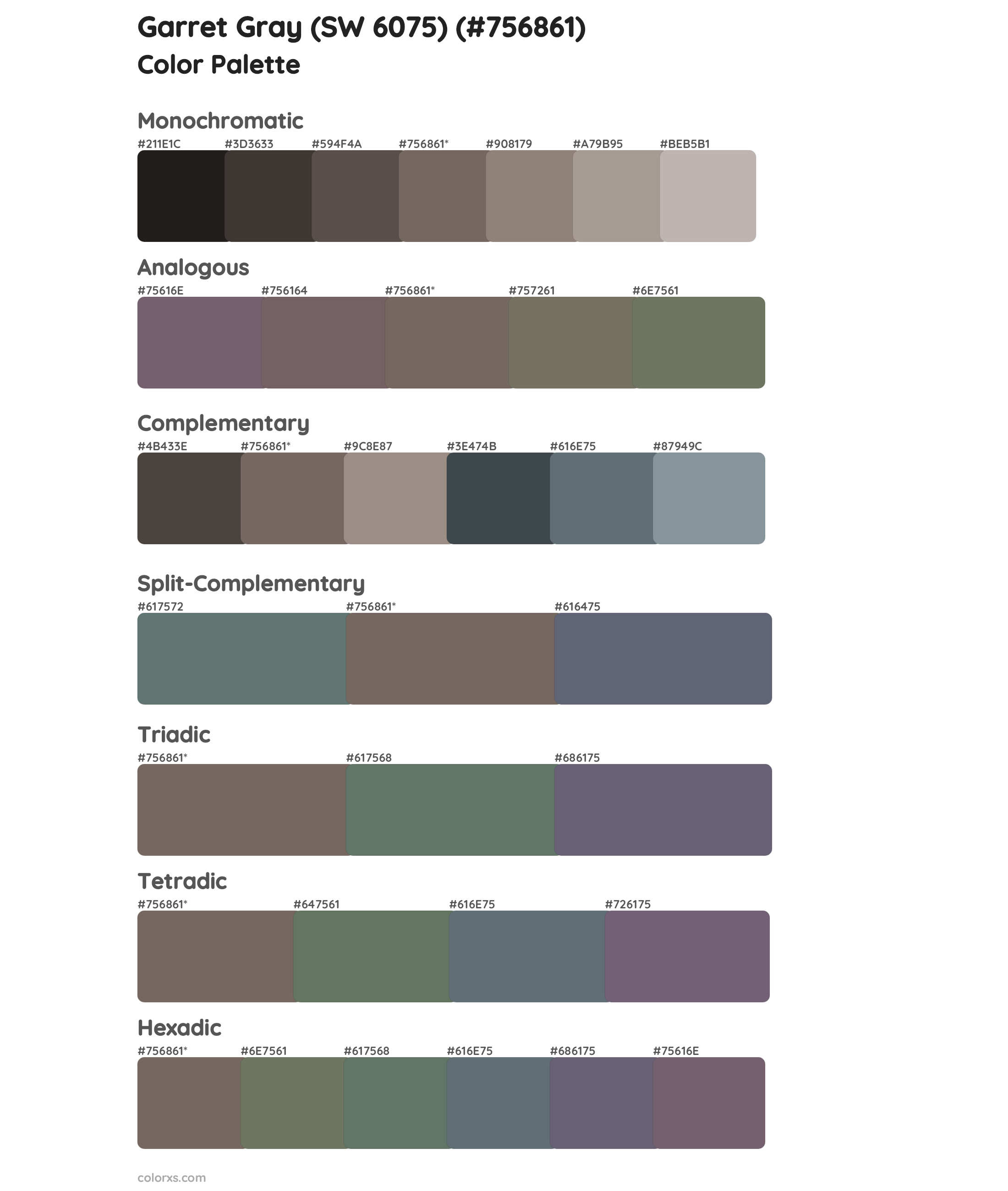 Garret Gray (SW 6075) Color Scheme Palettes