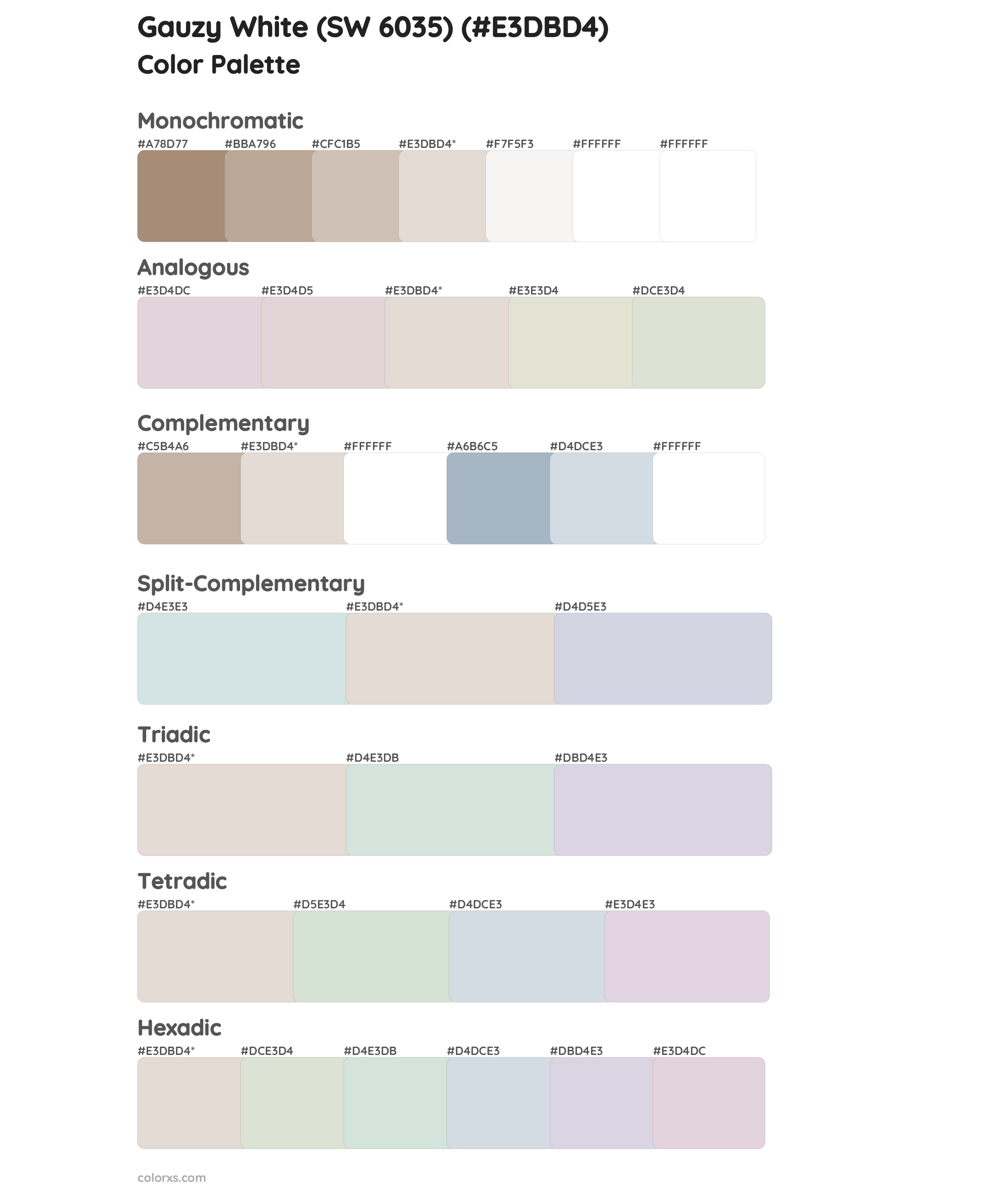 Gauzy White (SW 6035) Color Scheme Palettes