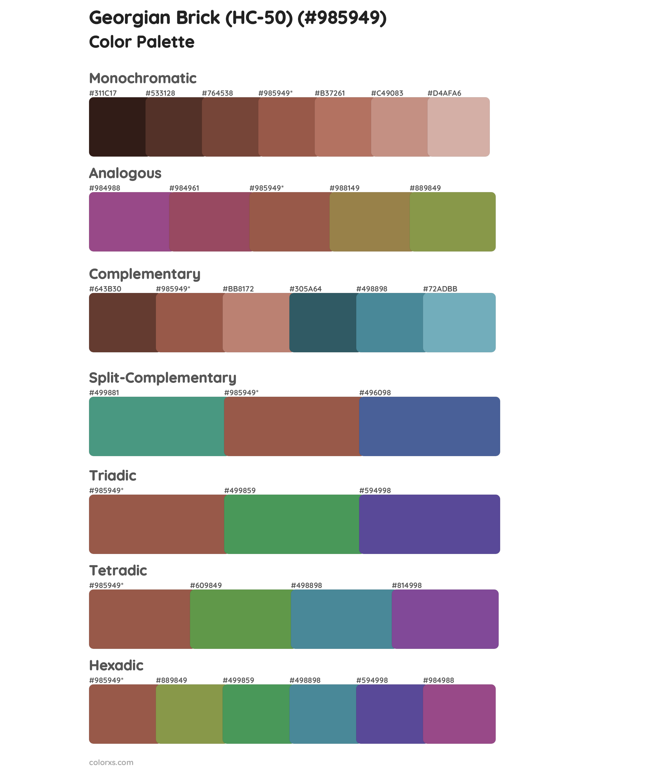 Georgian Brick (HC-50) Color Scheme Palettes