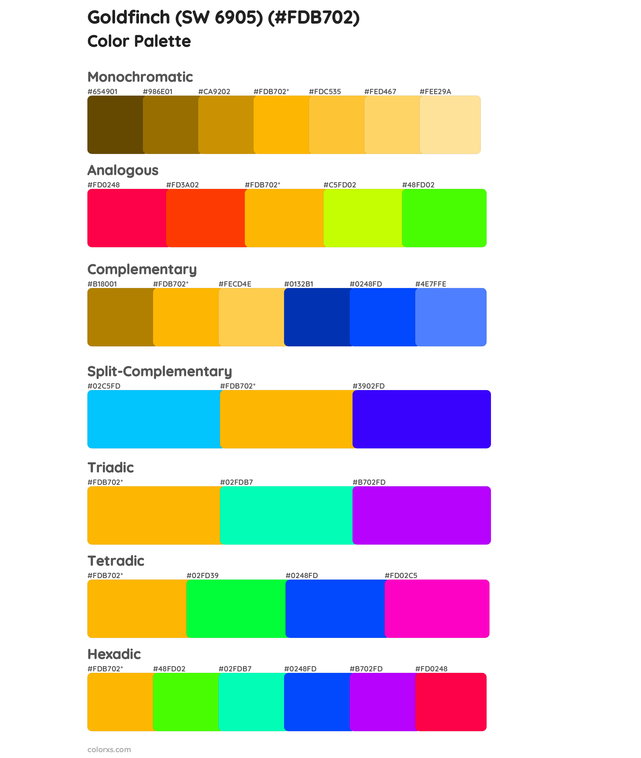 Goldfinch (SW 6905) Color Scheme Palettes