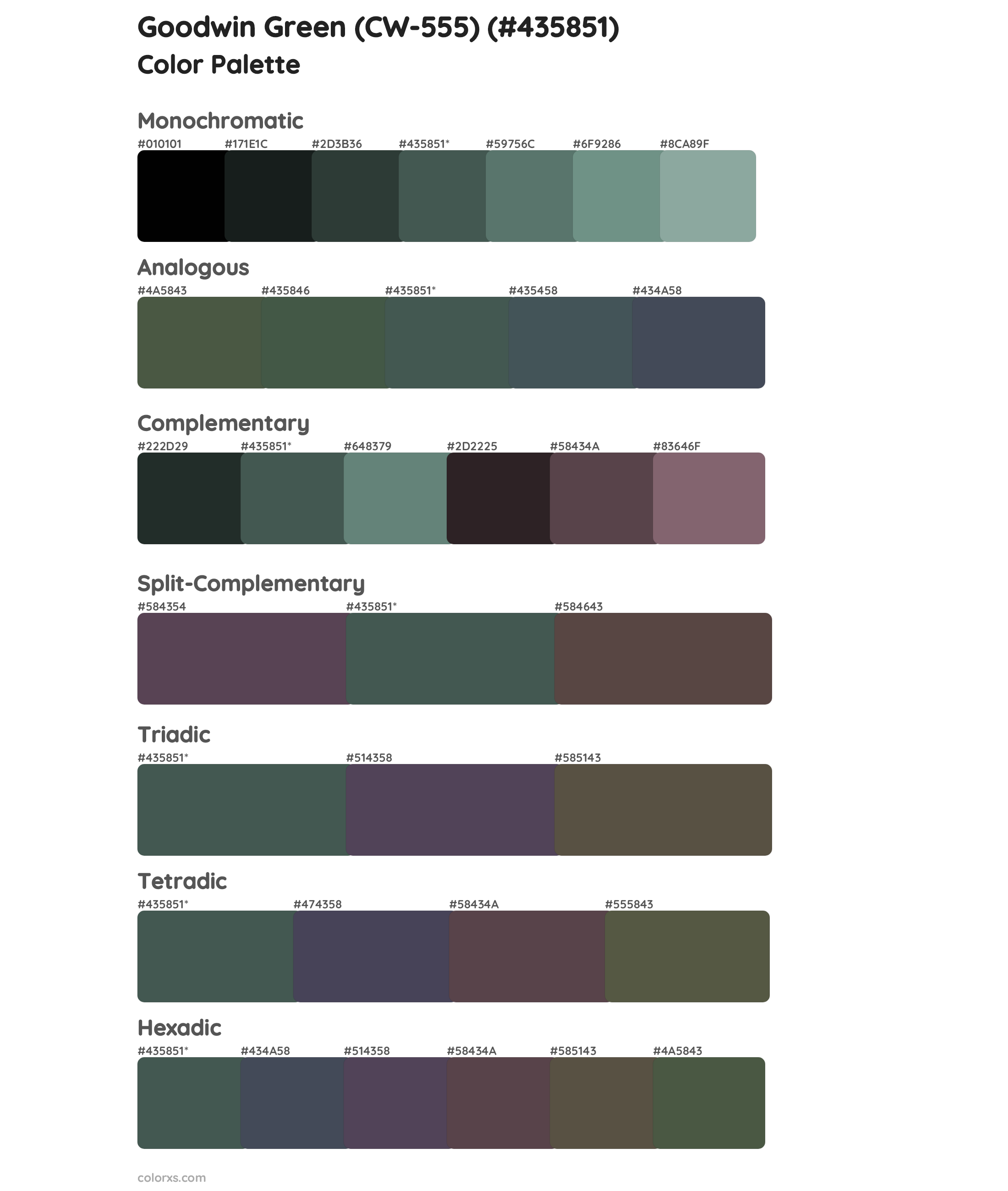 Goodwin Green (CW-555) Color Scheme Palettes