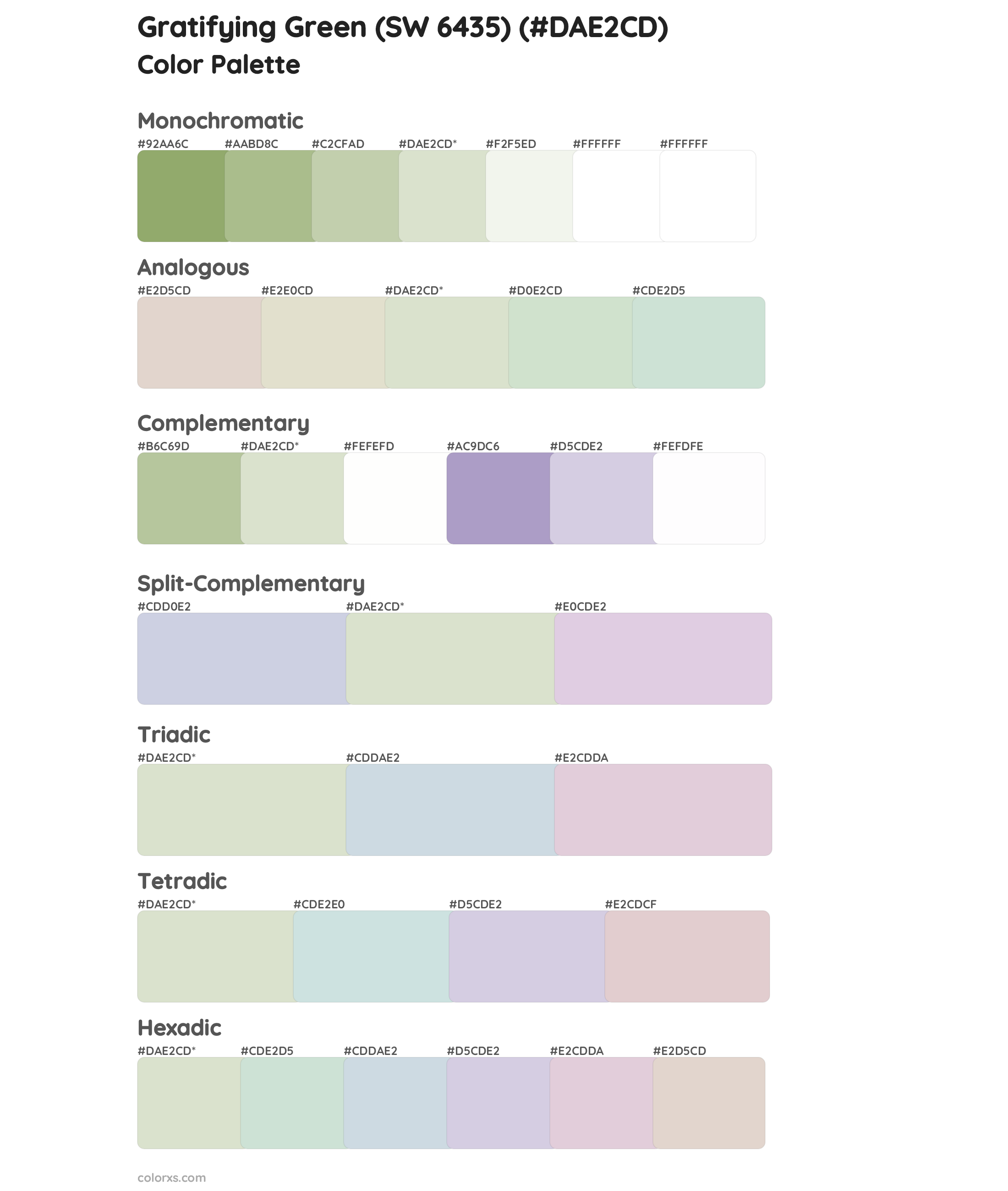 Gratifying Green (SW 6435) Color Scheme Palettes