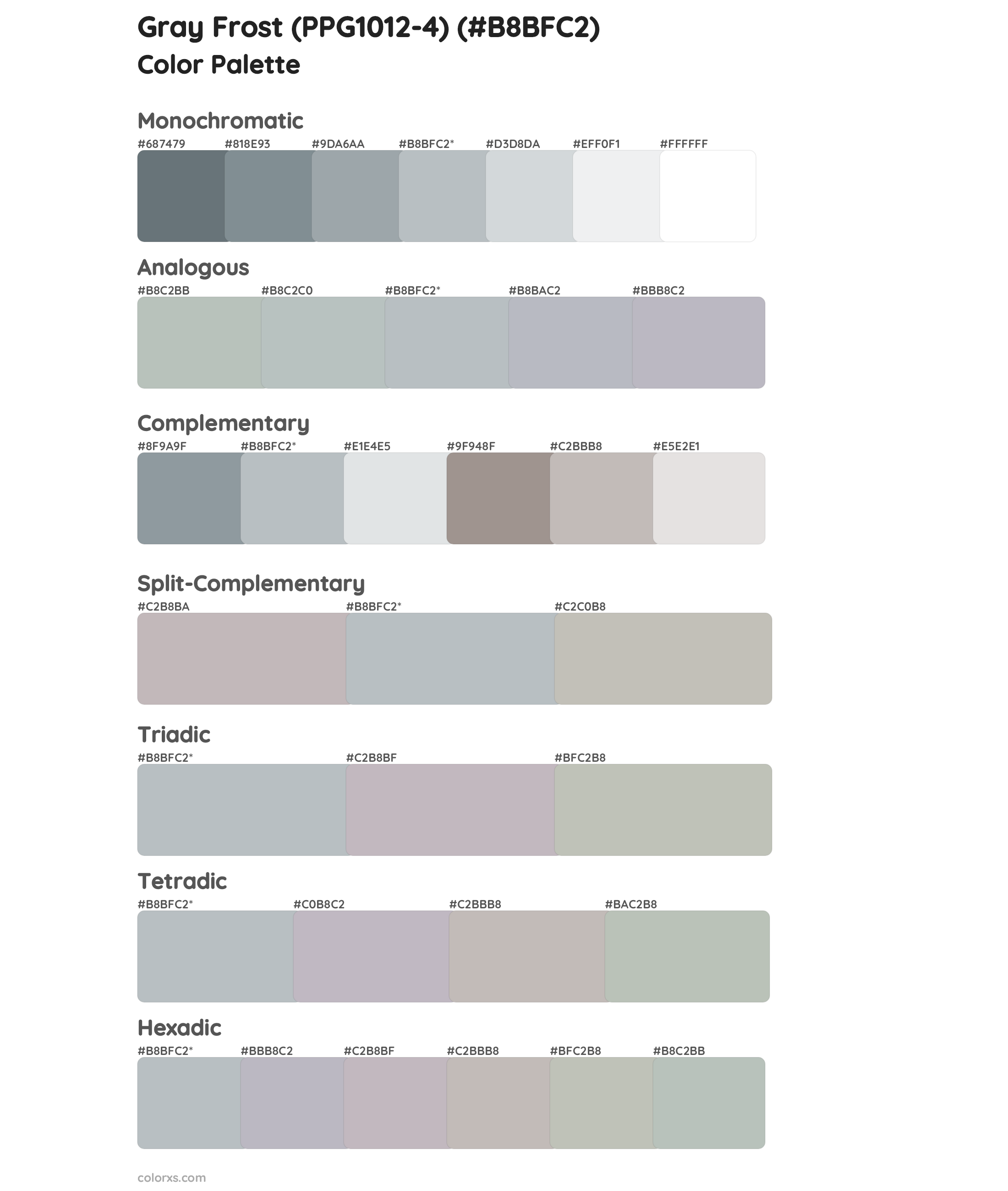 Gray Frost (PPG1012-4) Color Scheme Palettes