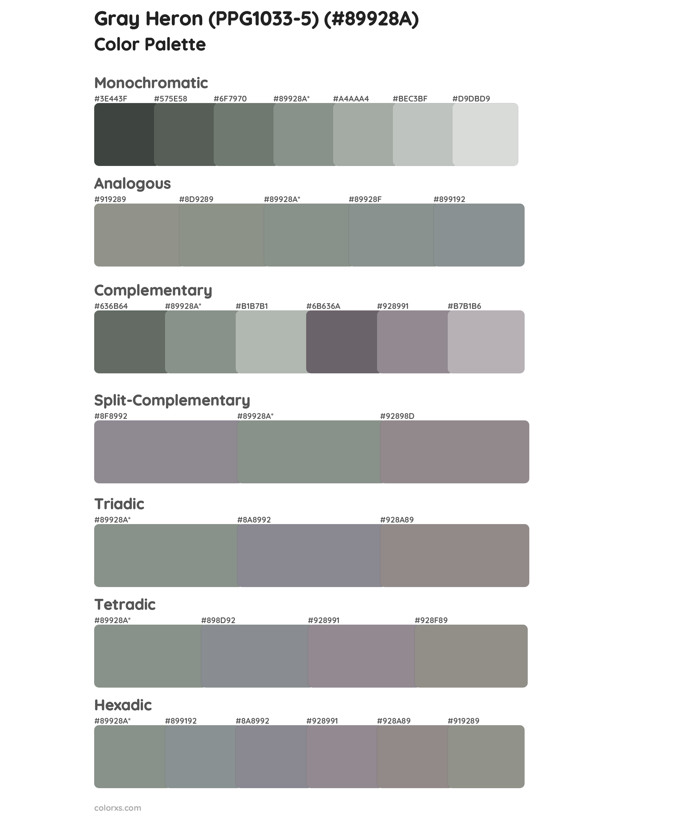 Gray Heron (PPG1033-5) Color Scheme Palettes