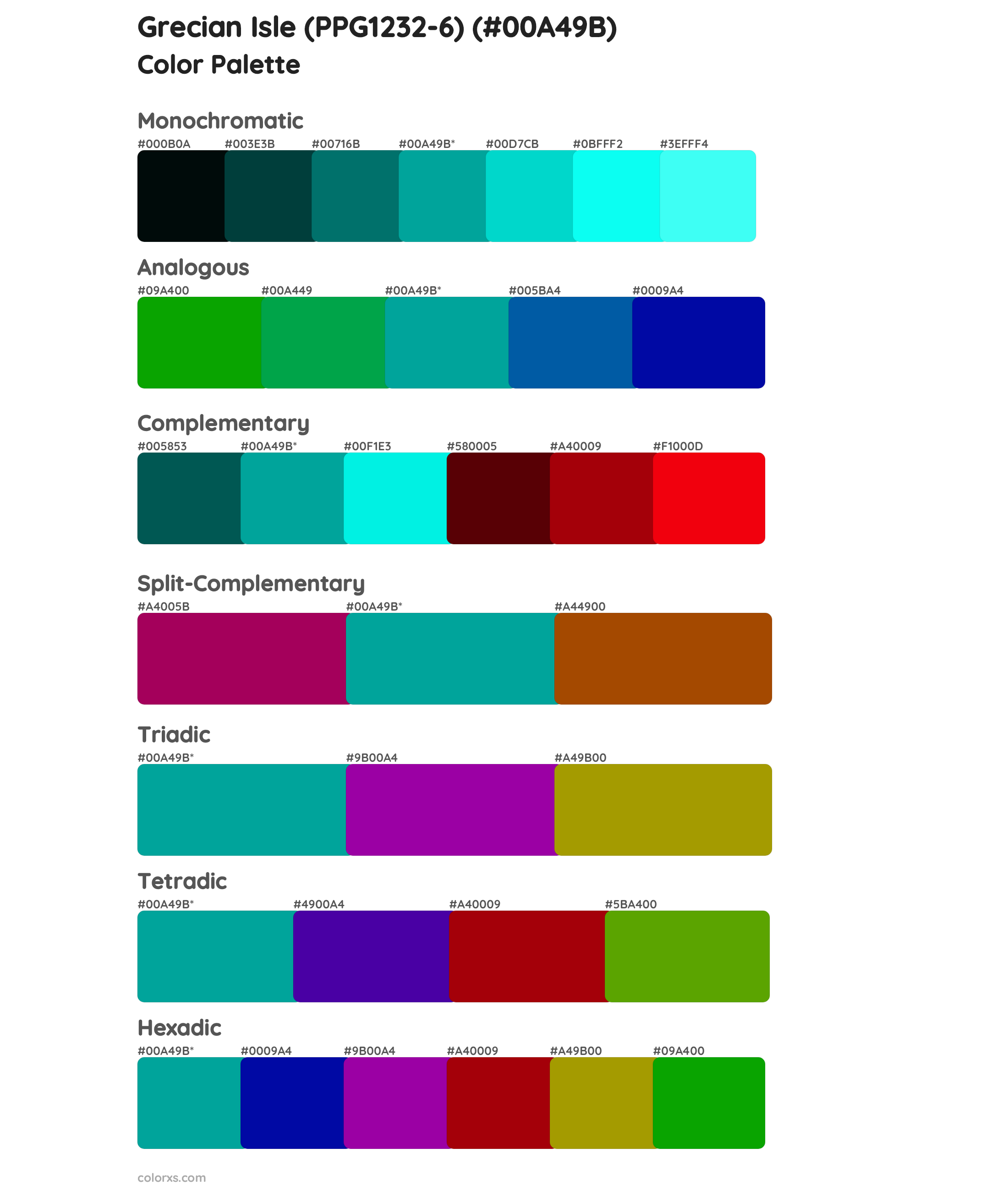 Grecian Isle (PPG1232-6) Color Scheme Palettes