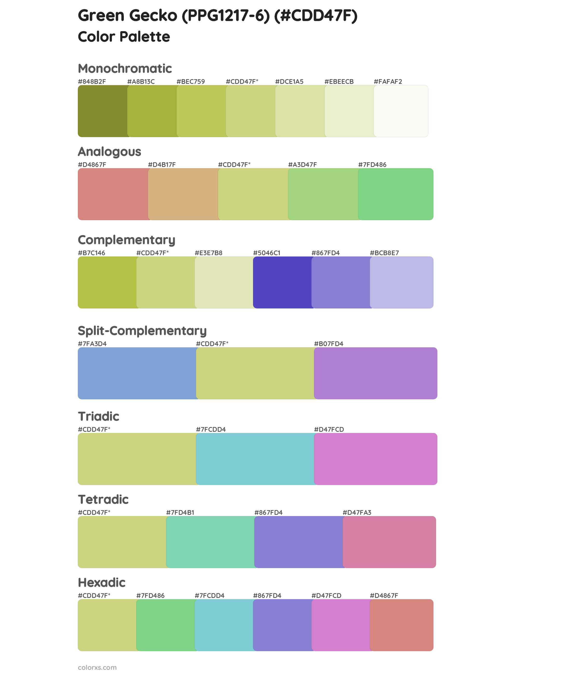 Green Gecko (PPG1217-6) Color Scheme Palettes