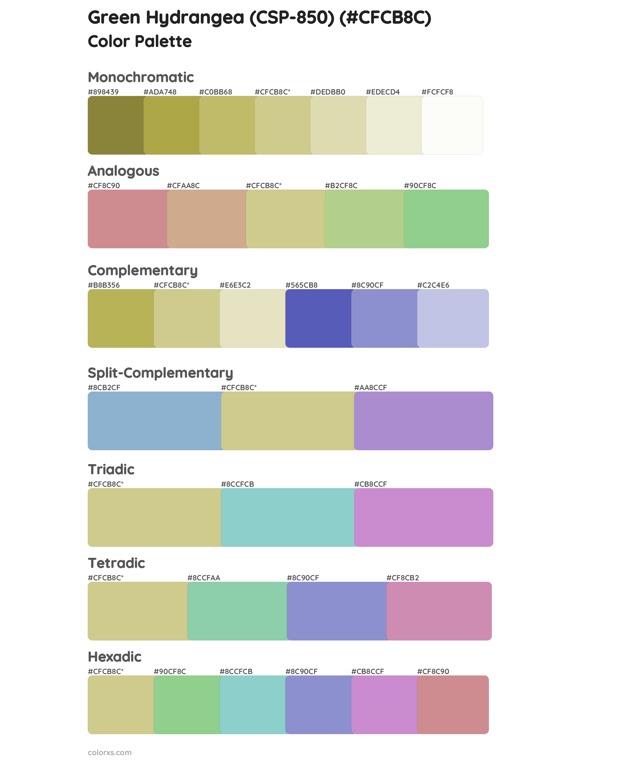 Green Hydrangea (CSP-850) Color Scheme Palettes