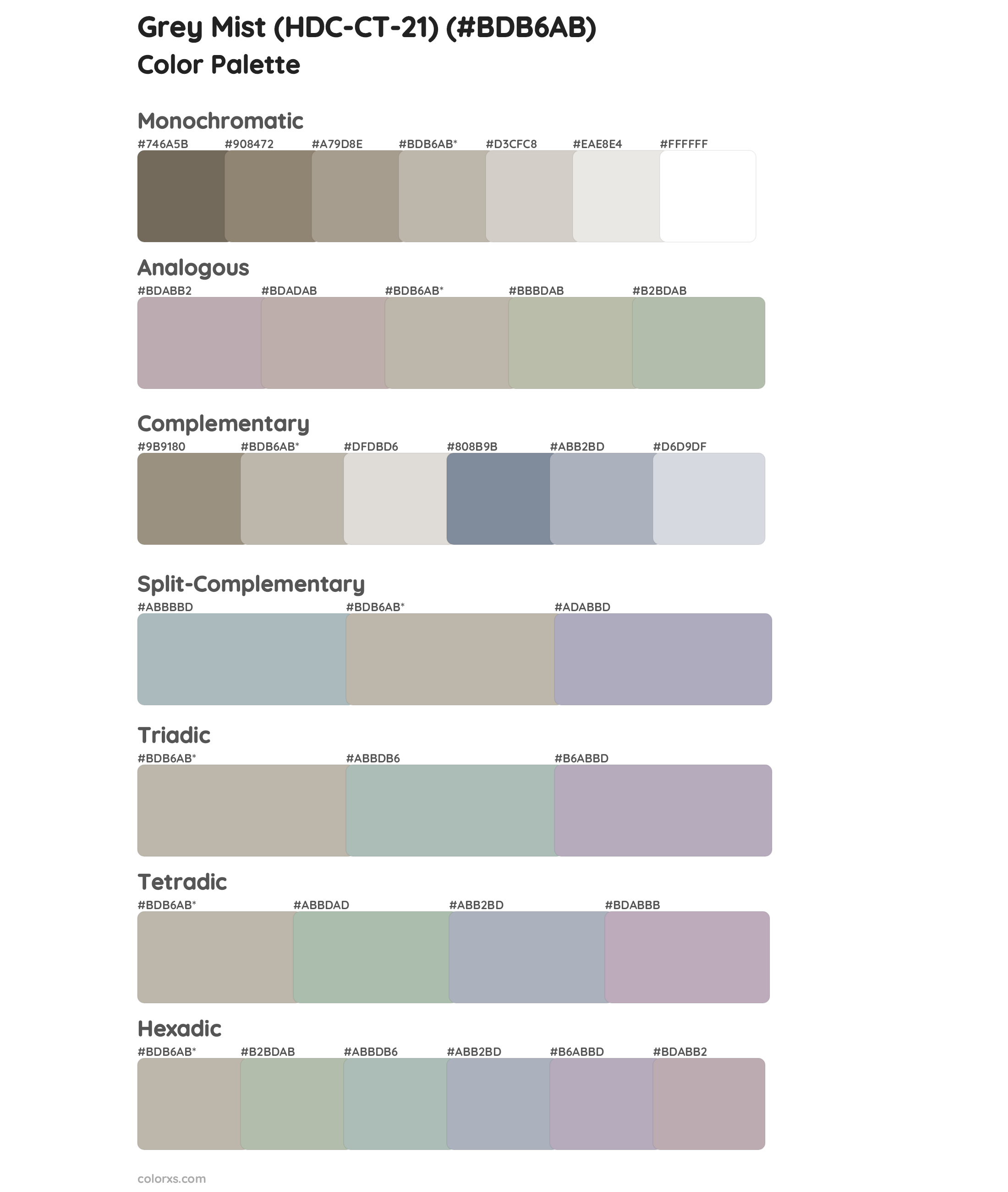 Grey Mist (HDC-CT-21) Color Scheme Palettes