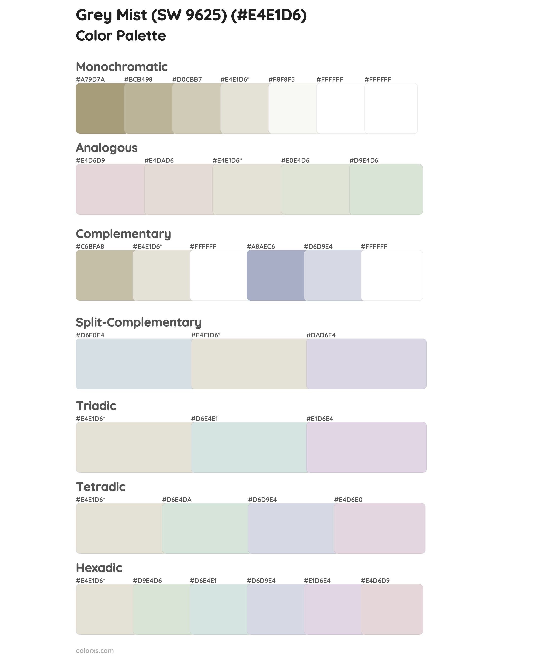 Grey Mist (SW 9625) Color Scheme Palettes