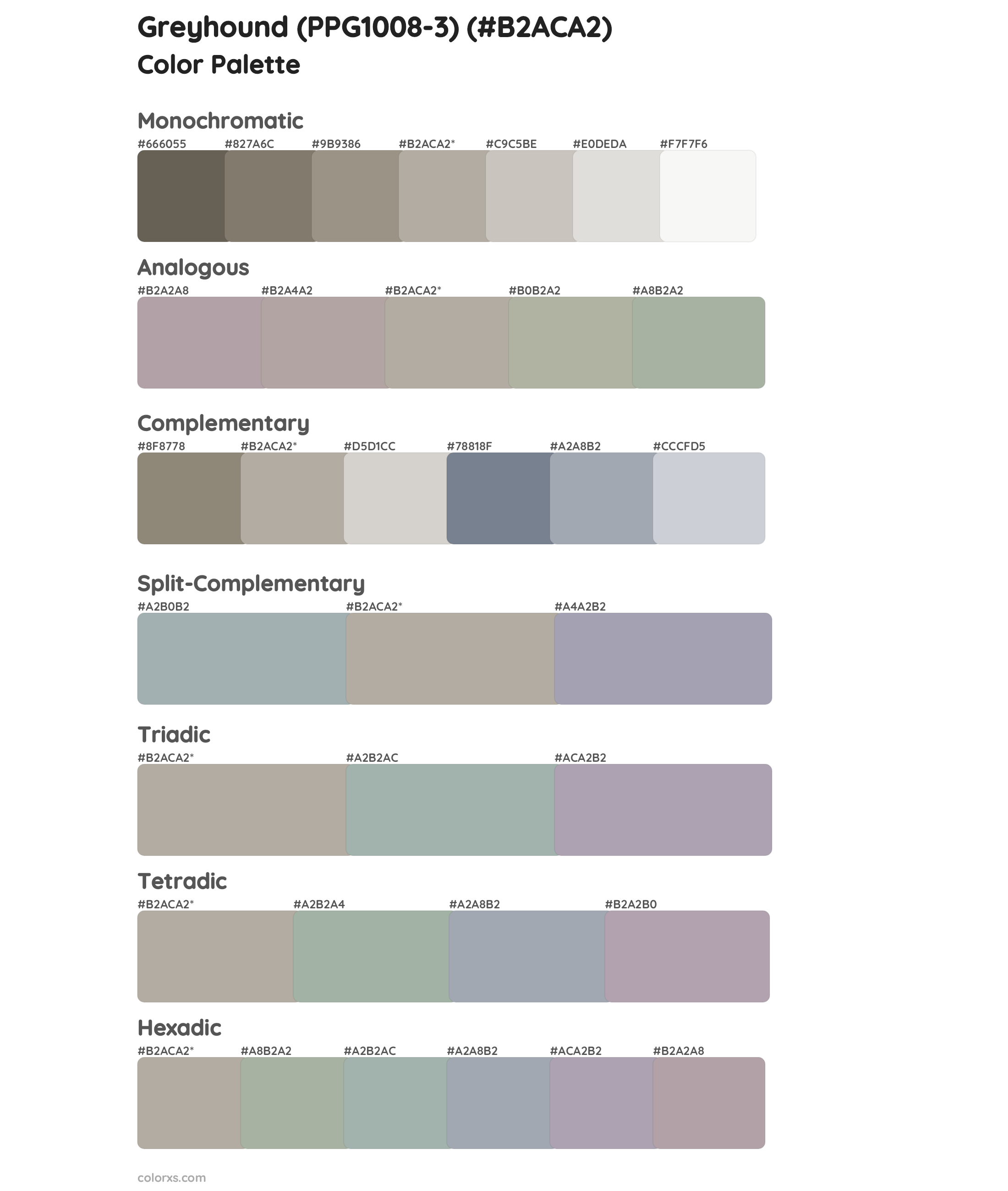 Greyhound (PPG1008-3) Color Scheme Palettes