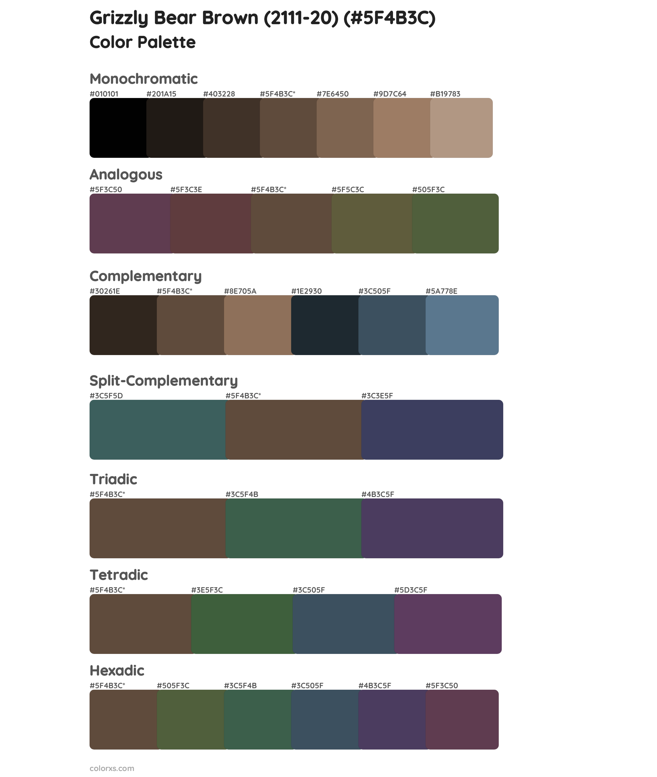 Grizzly Bear Brown (2111-20) Color Scheme Palettes