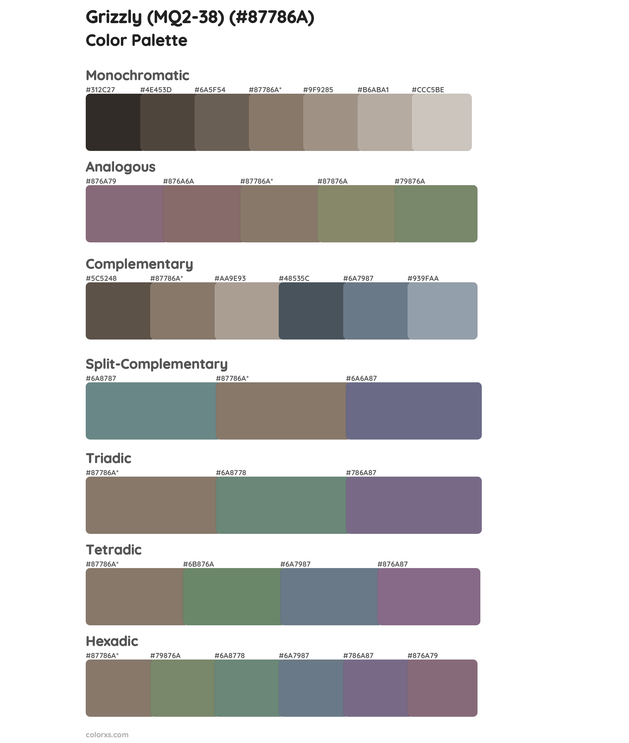 Grizzly (MQ2-38) Color Scheme Palettes