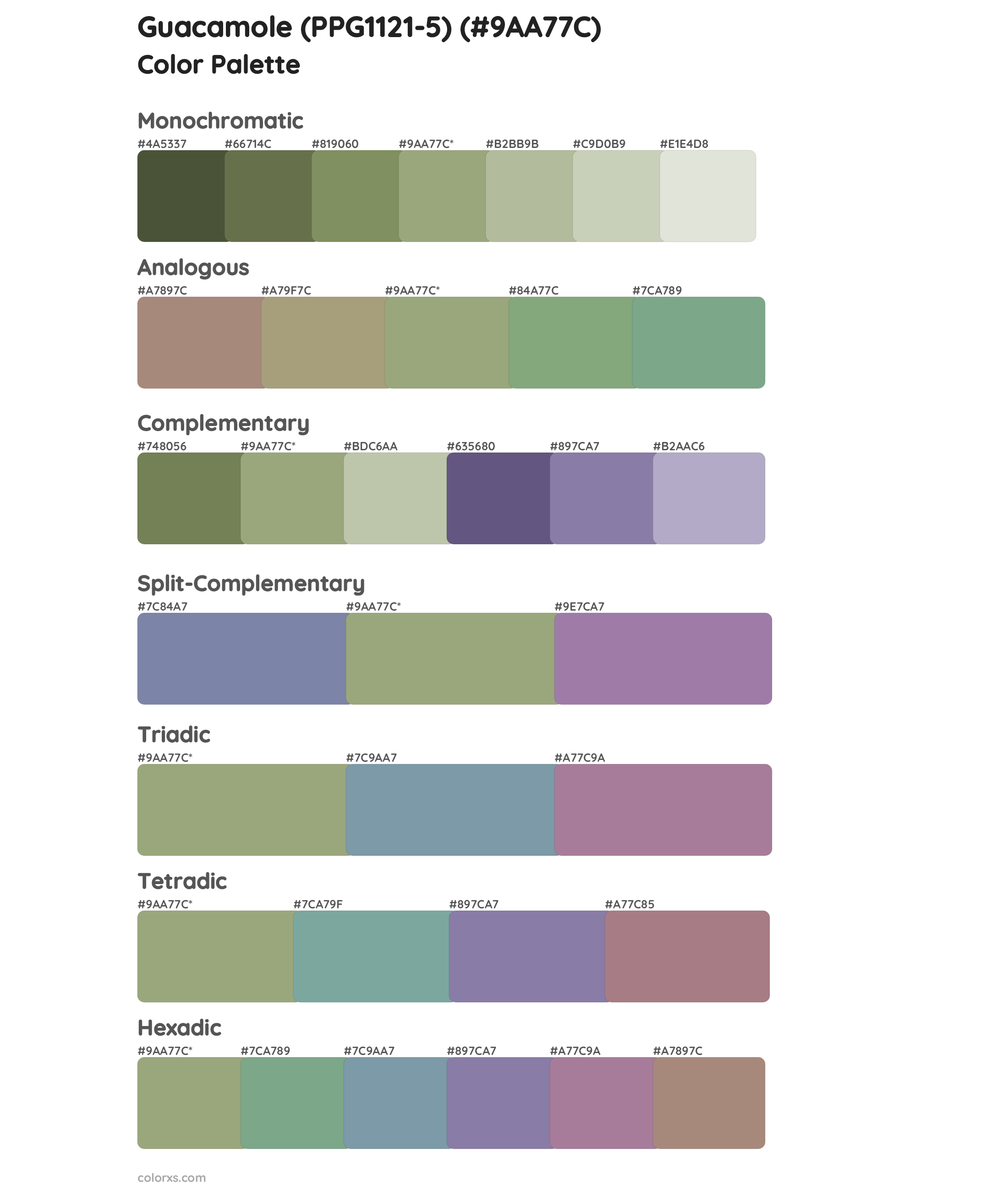 Guacamole (PPG1121-5) Color Scheme Palettes