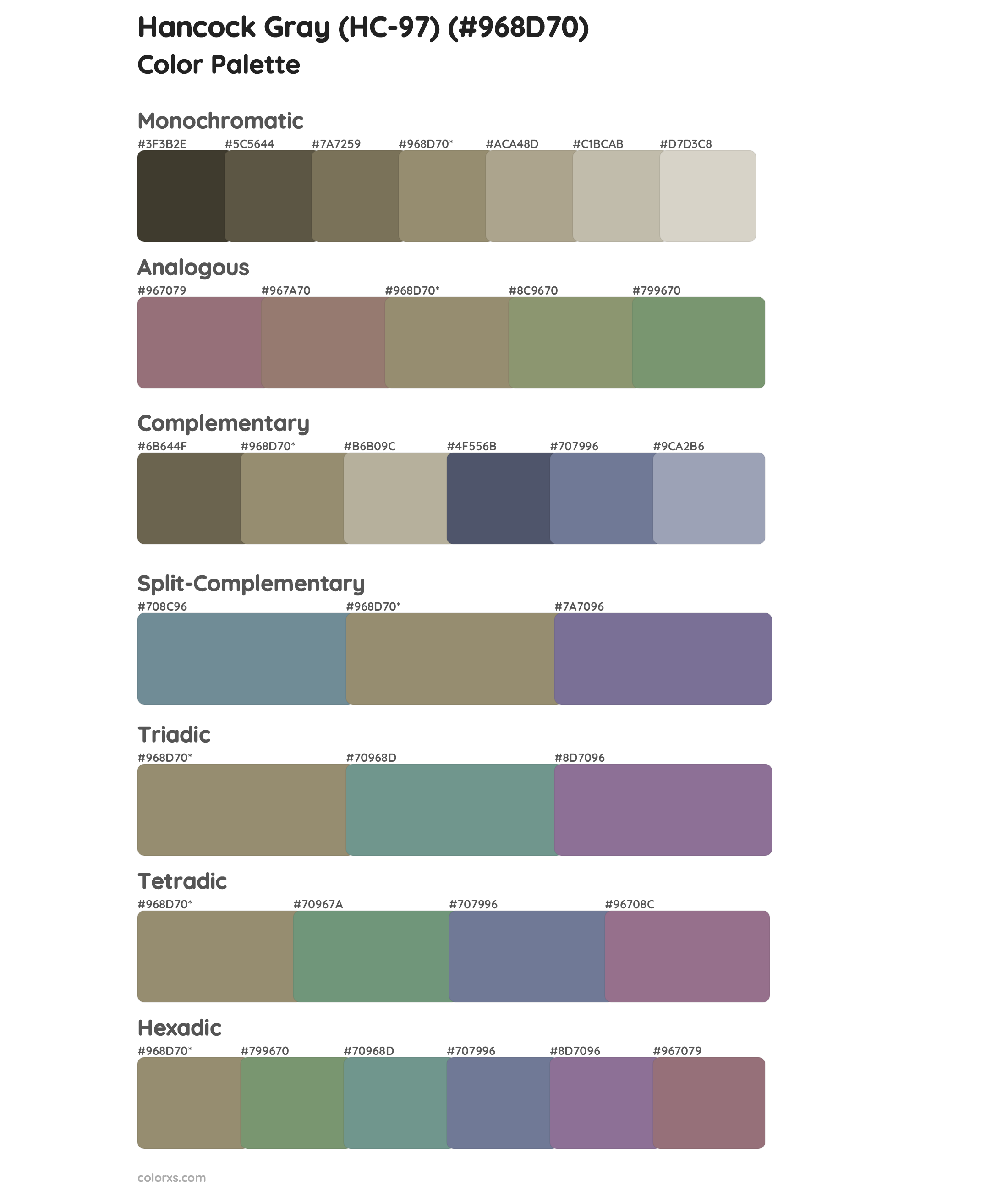 Hancock Gray (HC-97) Color Scheme Palettes