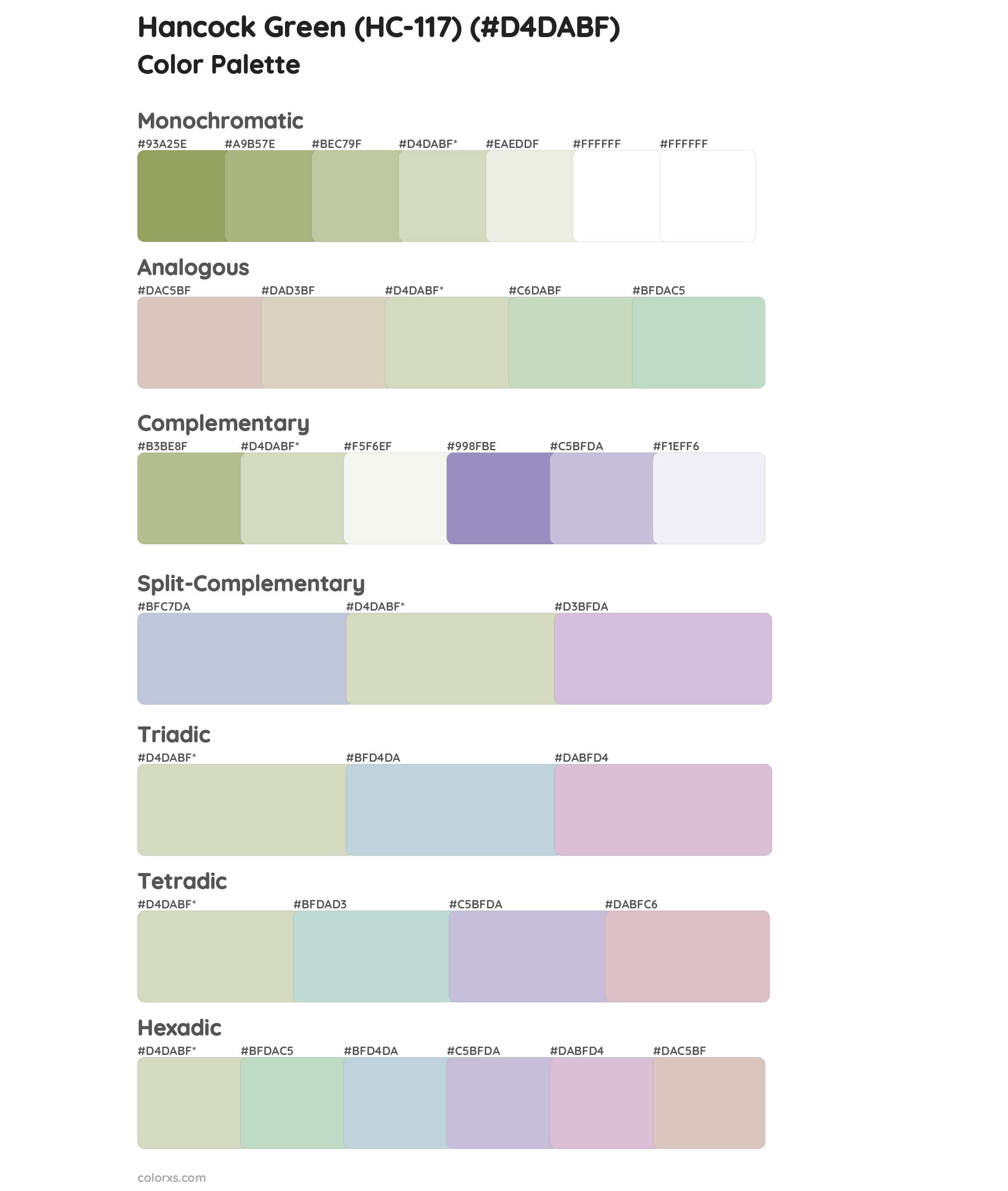 Hancock Green (HC-117) Color Scheme Palettes