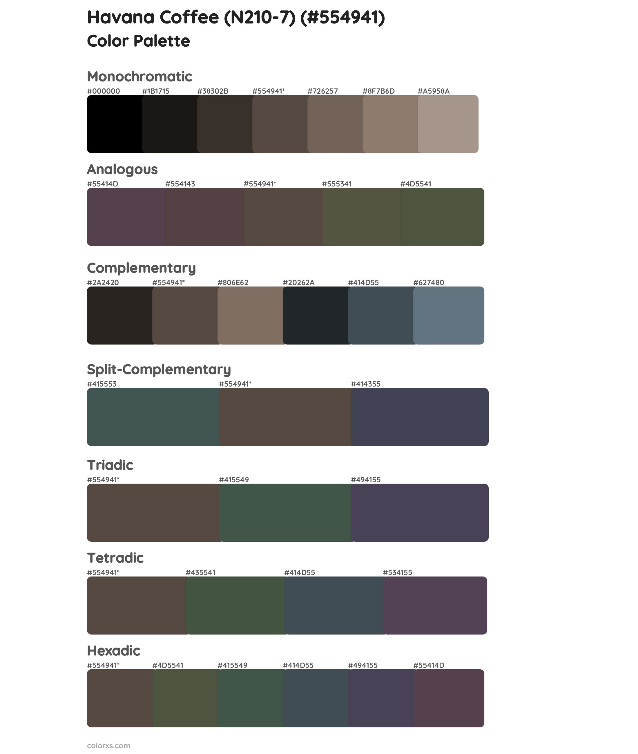 Havana Coffee (N210-7) Color Scheme Palettes