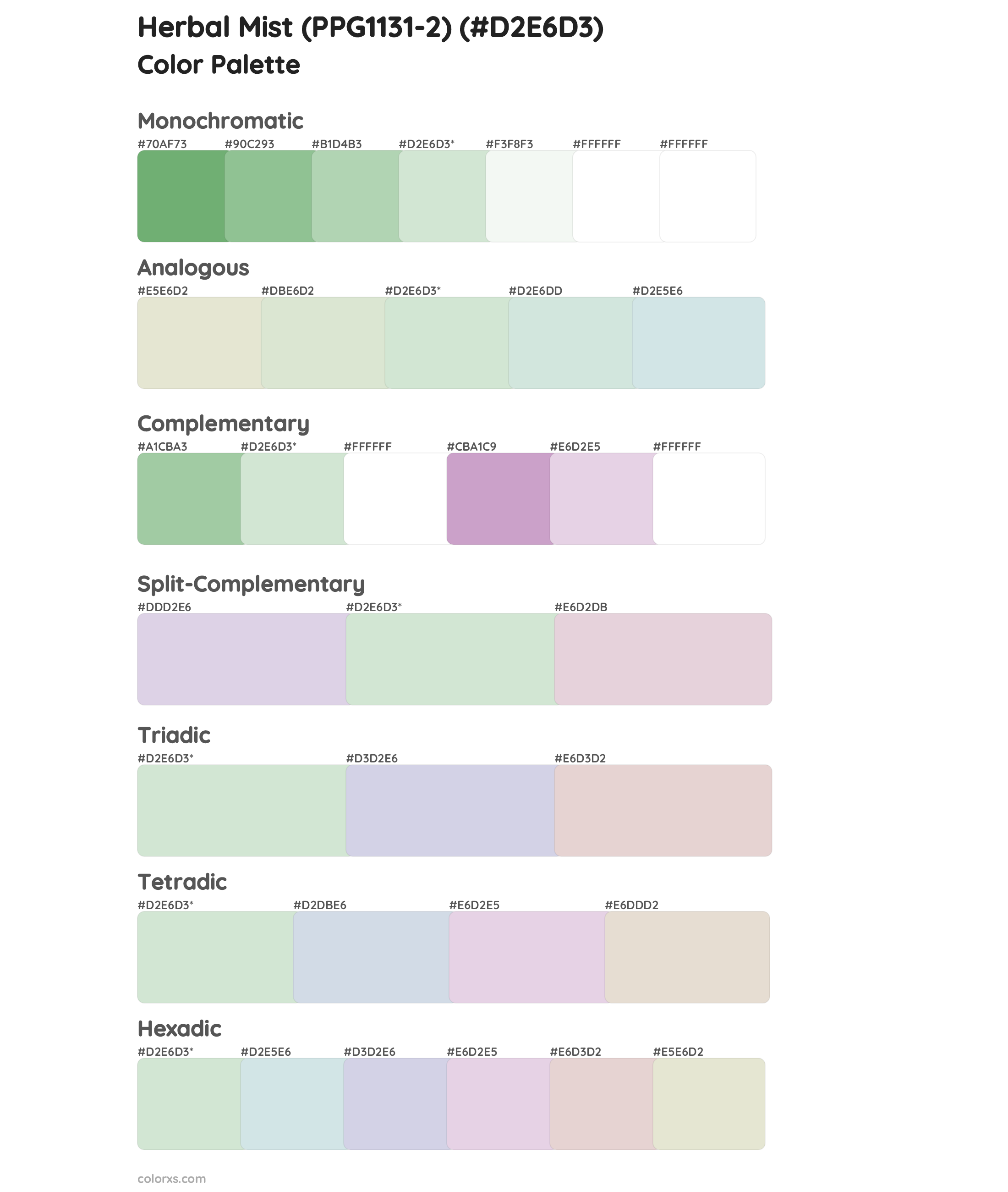 Herbal Mist (PPG1131-2) Color Scheme Palettes