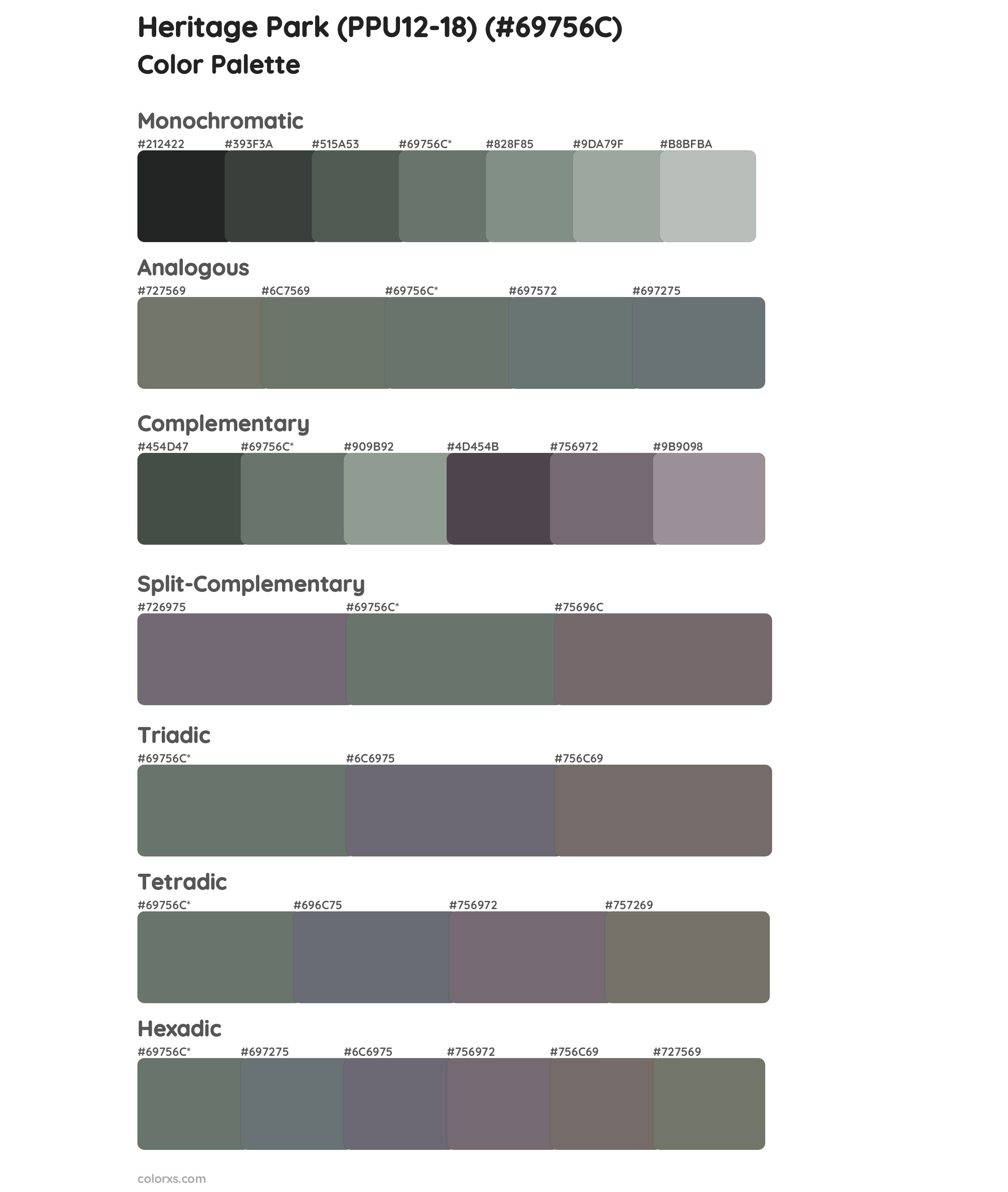 Heritage Park (PPU12-18) Color Scheme Palettes