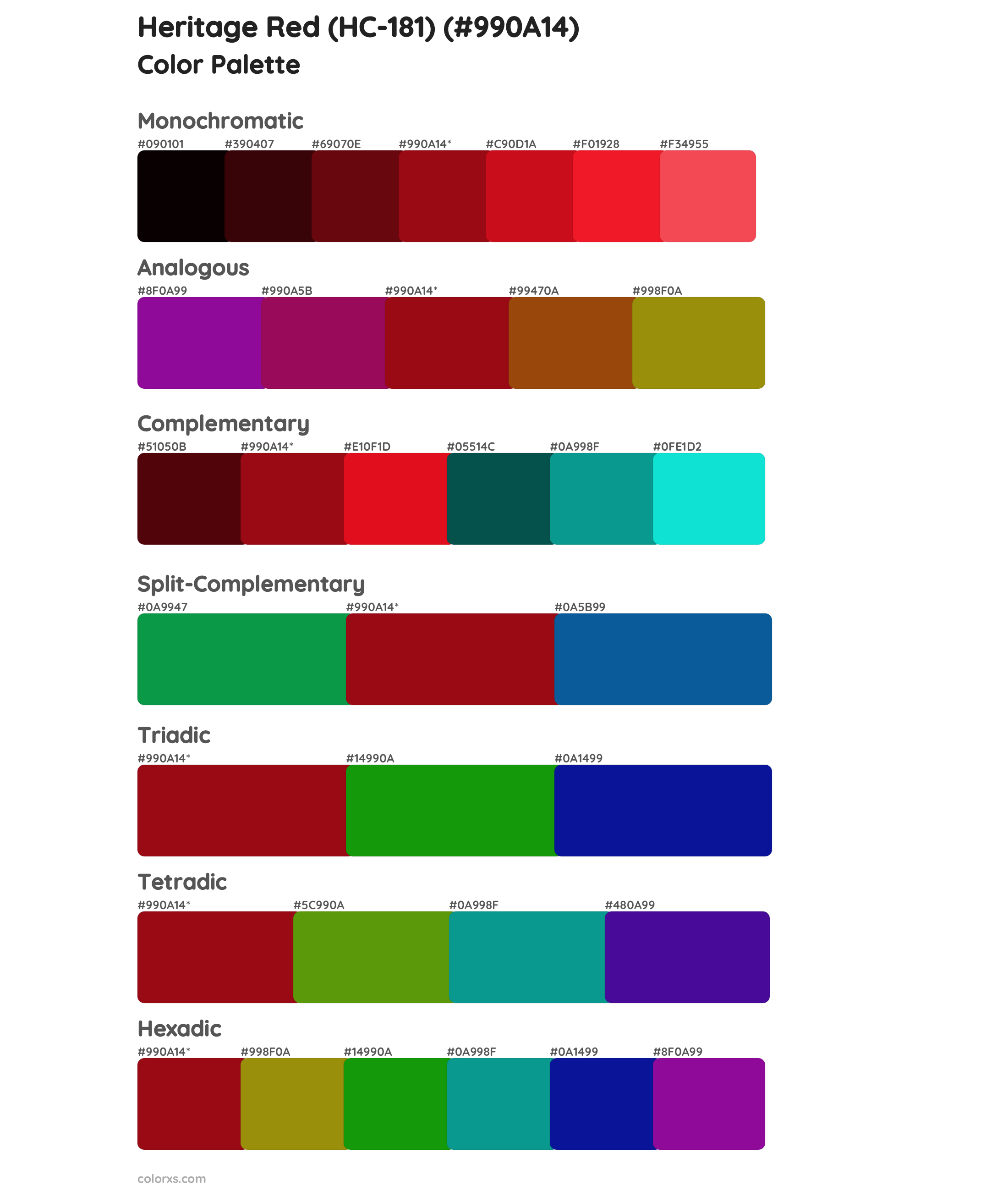 Heritage Red (HC-181) Color Scheme Palettes