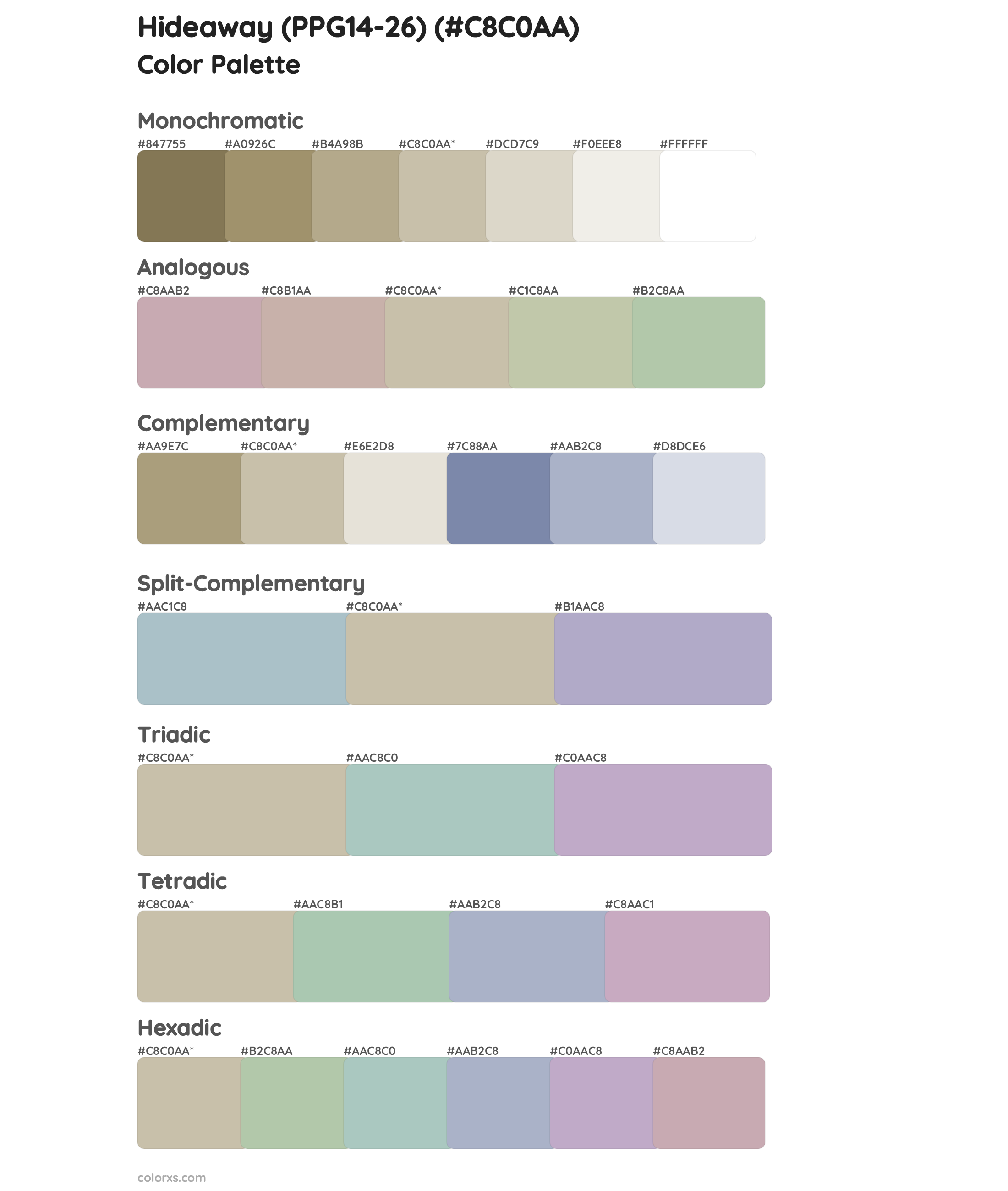 Hideaway (PPG14-26) Color Scheme Palettes