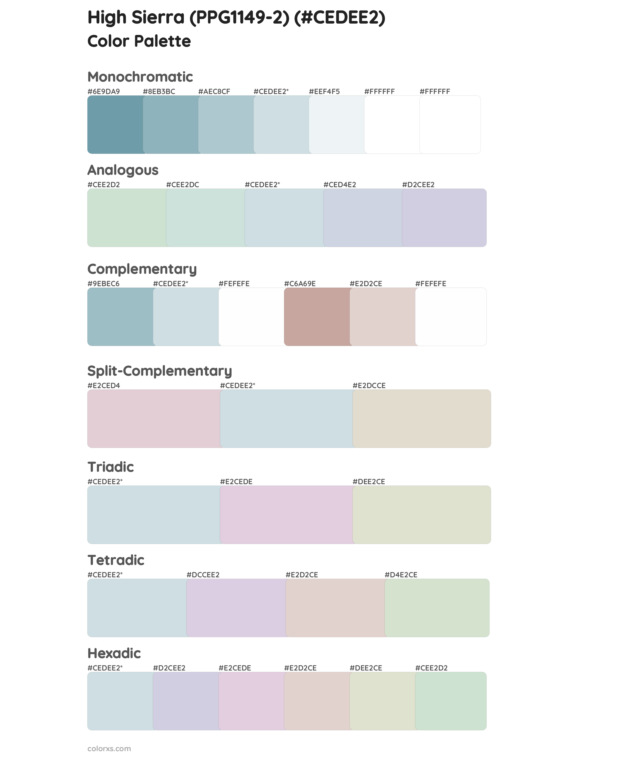 High Sierra (PPG1149-2) Color Scheme Palettes