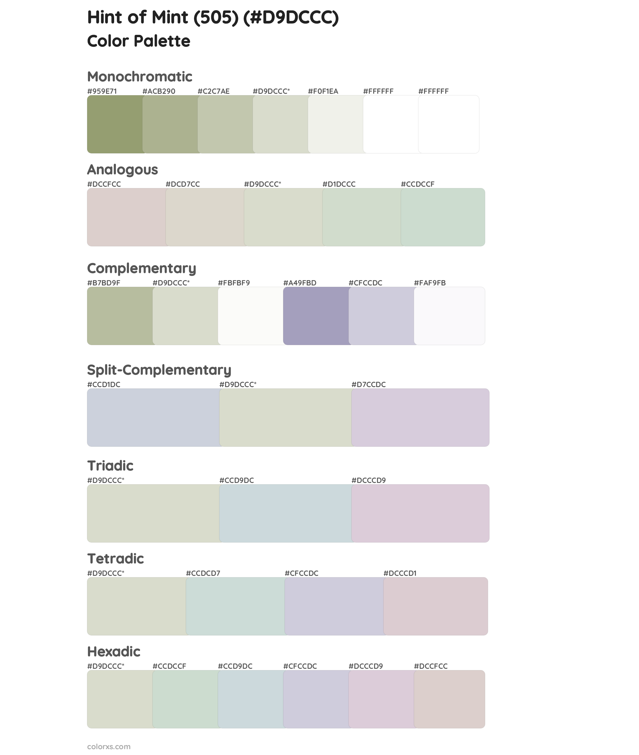 Hint of Mint (505) Color Scheme Palettes