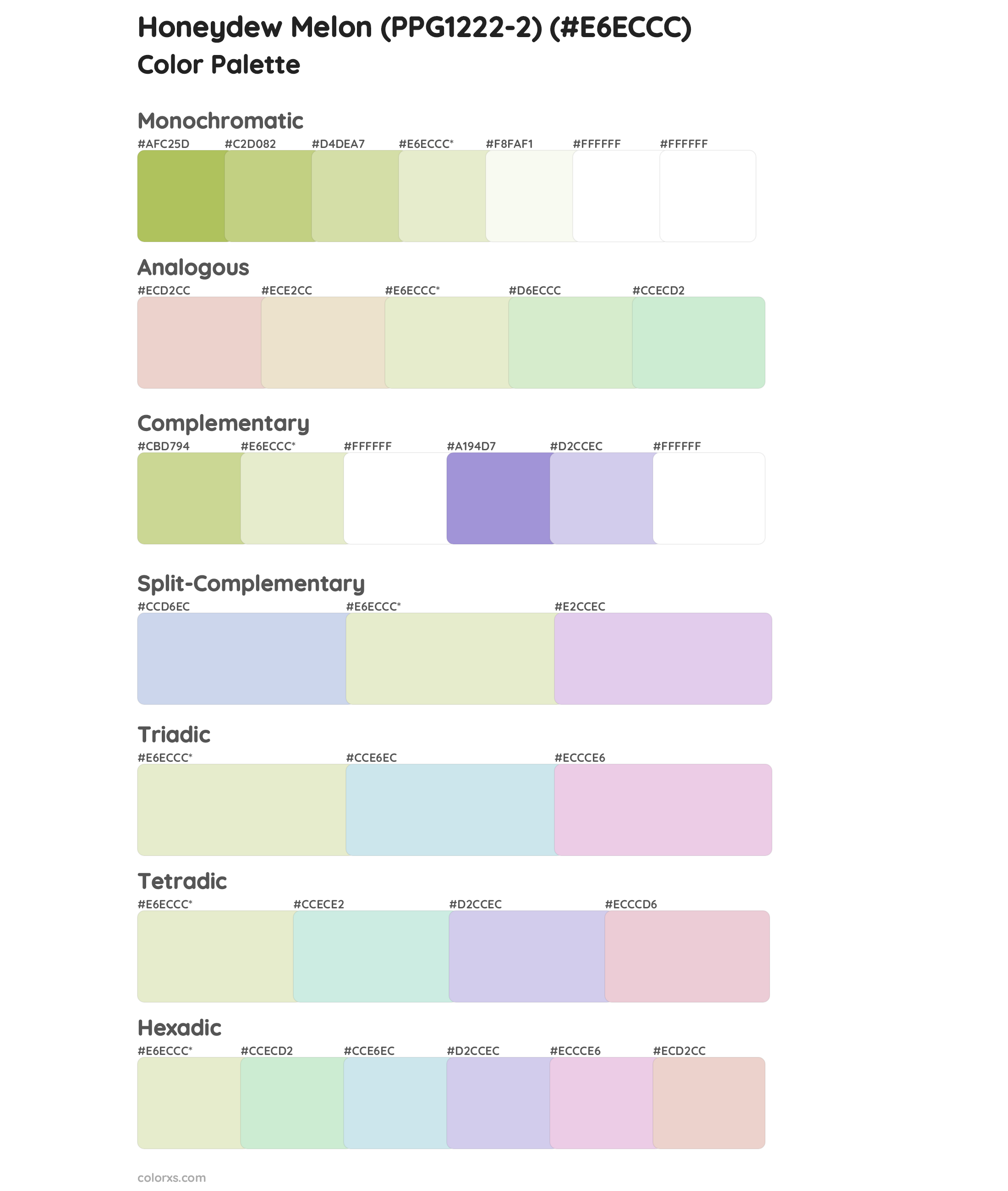 Honeydew Melon (PPG1222-2) Color Scheme Palettes