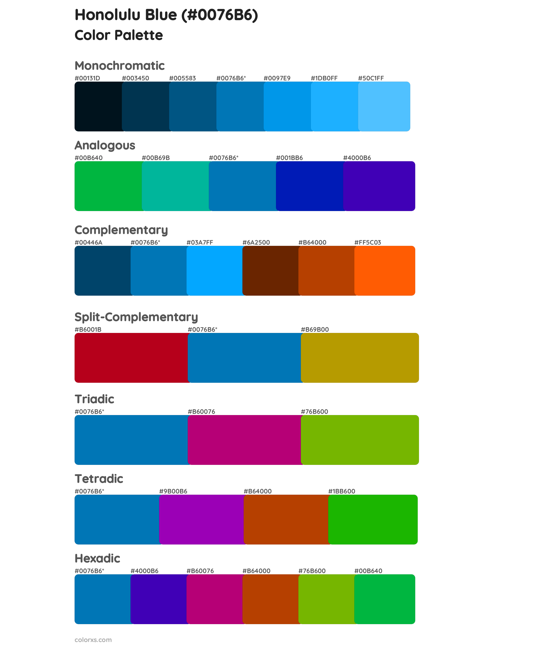 Honolulu Blue Color Scheme Palettes