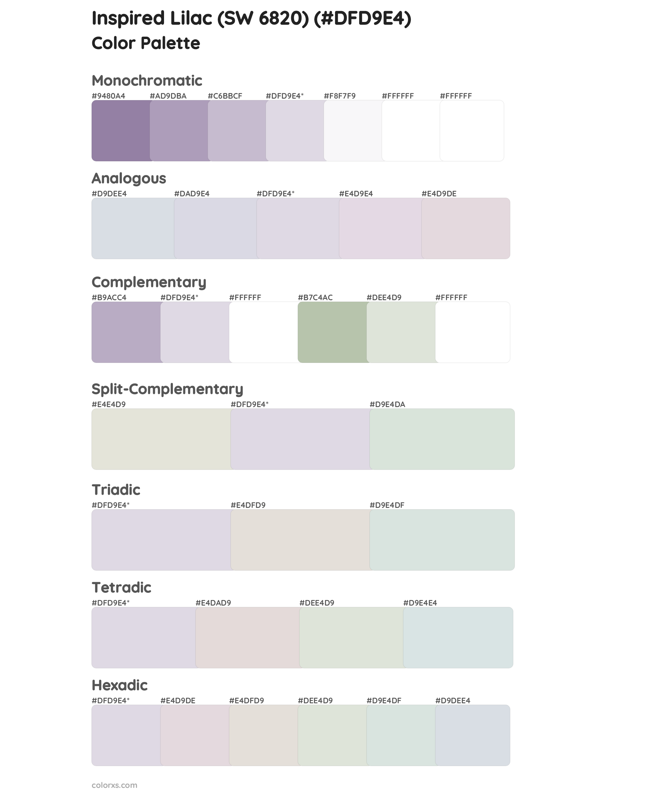 Inspired Lilac (SW 6820) Color Scheme Palettes