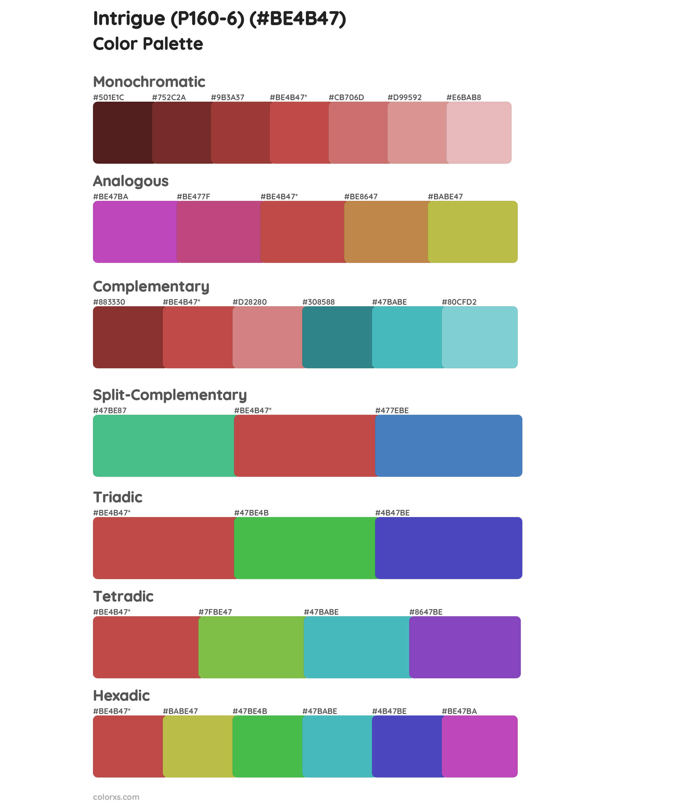 Intrigue (P160-6) Color Scheme Palettes