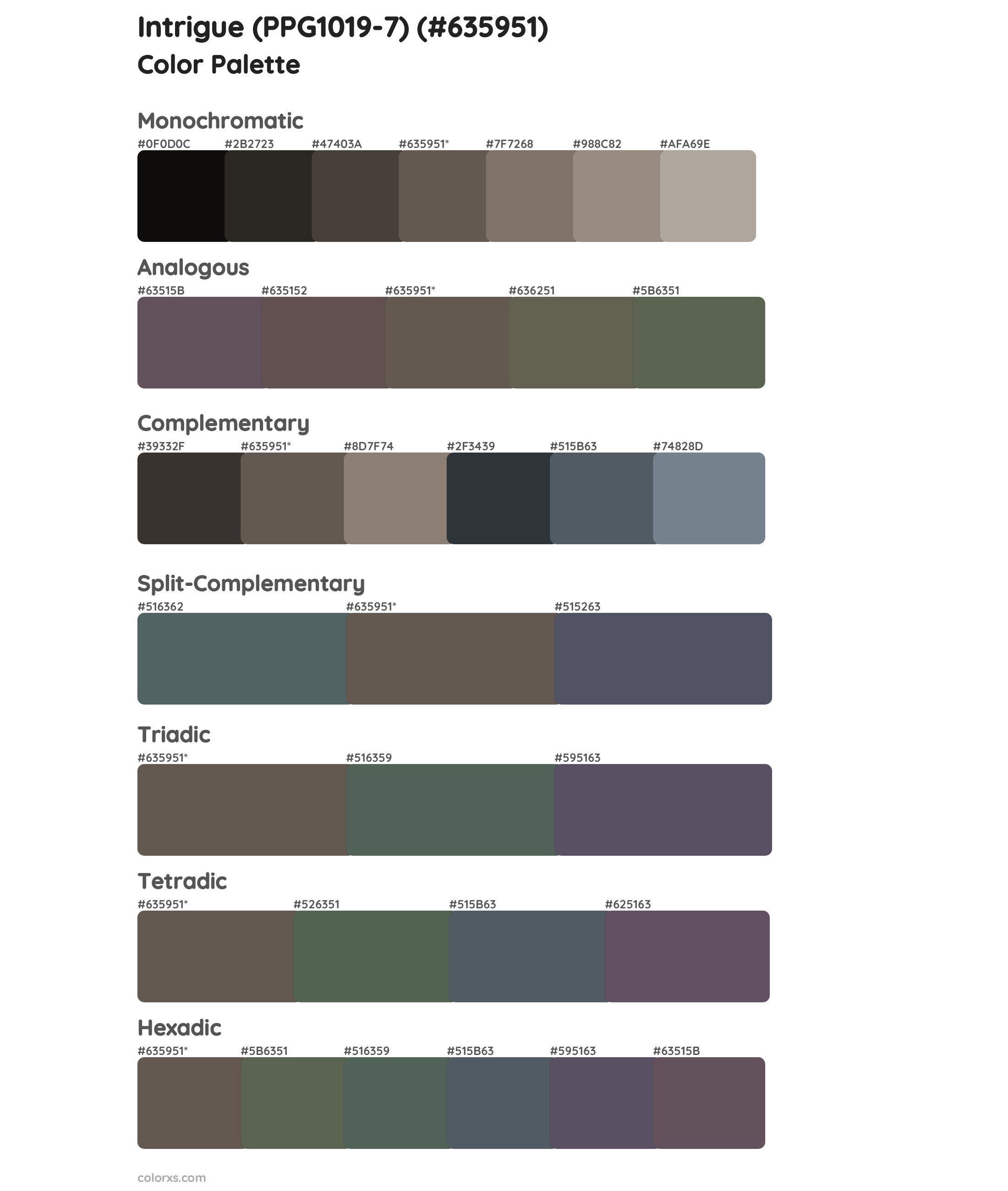 Intrigue (PPG1019-7) Color Scheme Palettes