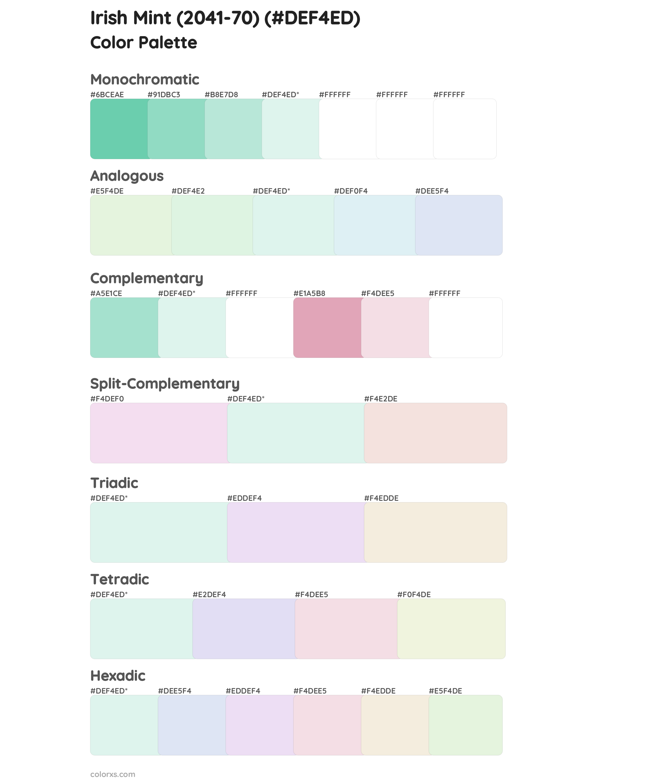 Irish Mint (2041-70) Color Scheme Palettes