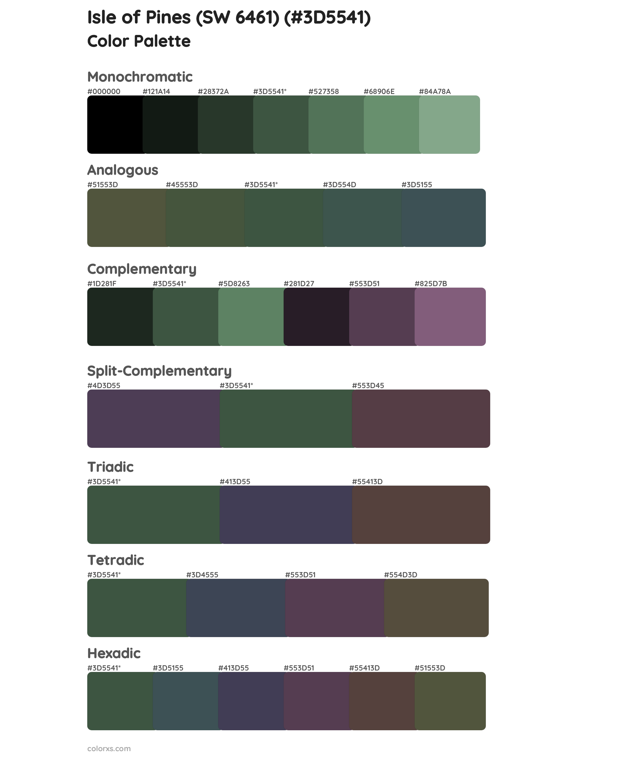 Isle of Pines (SW 6461) Color Scheme Palettes