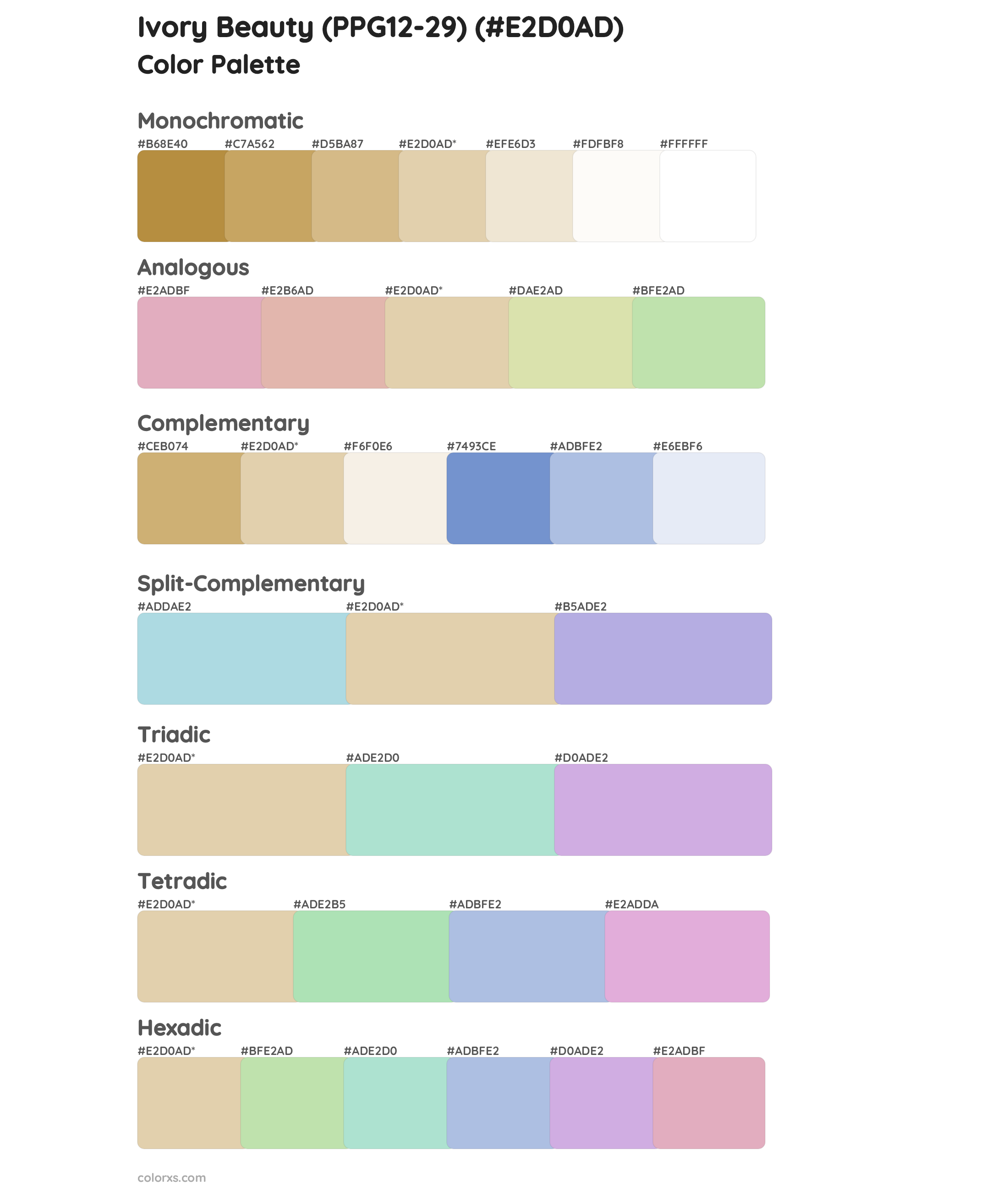 Ivory Beauty (PPG12-29) Color Scheme Palettes