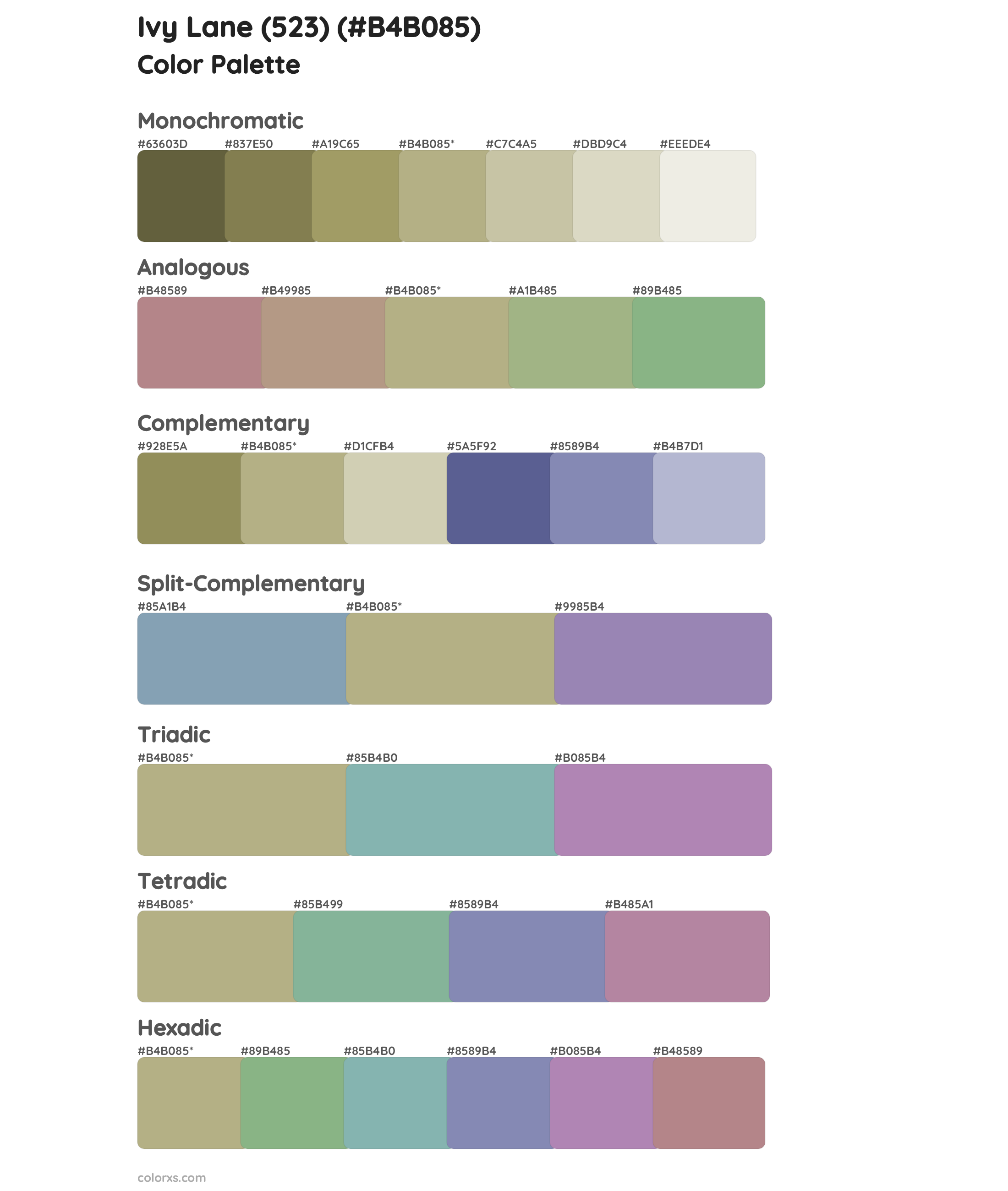 Ivy Lane (523) Color Scheme Palettes