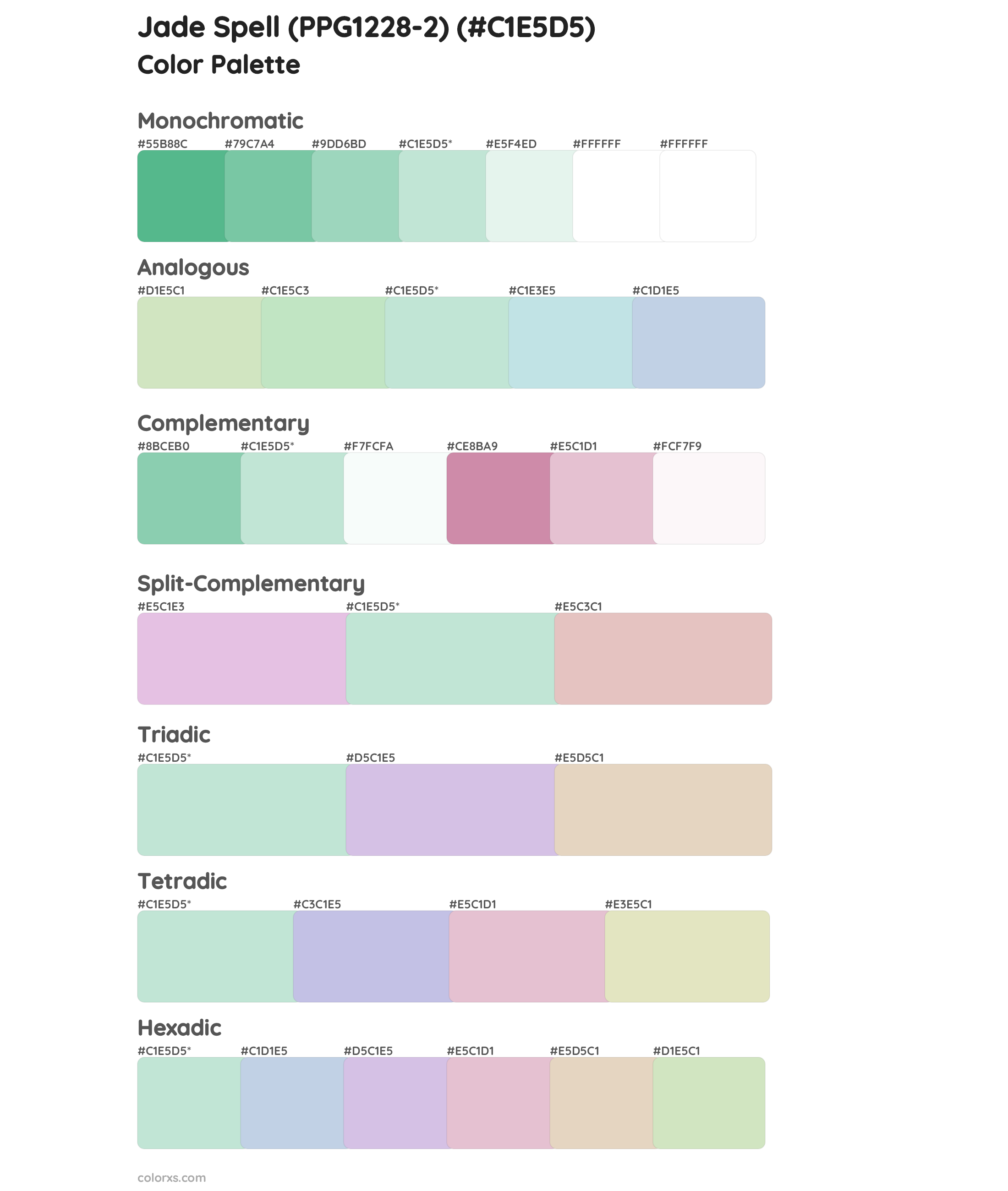 Jade Spell (PPG1228-2) Color Scheme Palettes