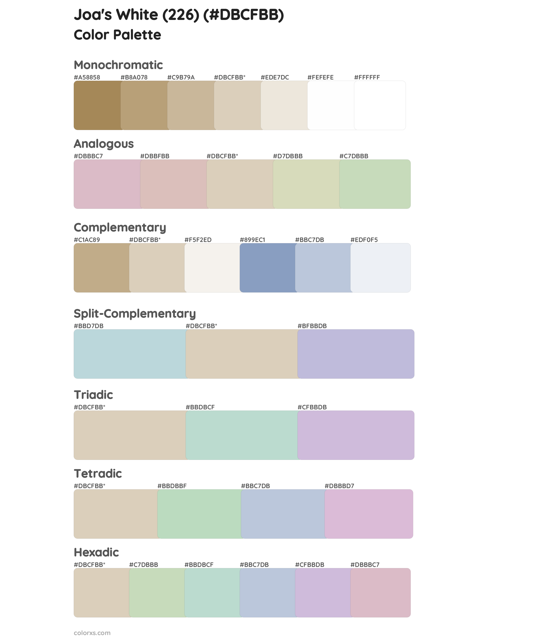 Joa's White (226) Color Scheme Palettes