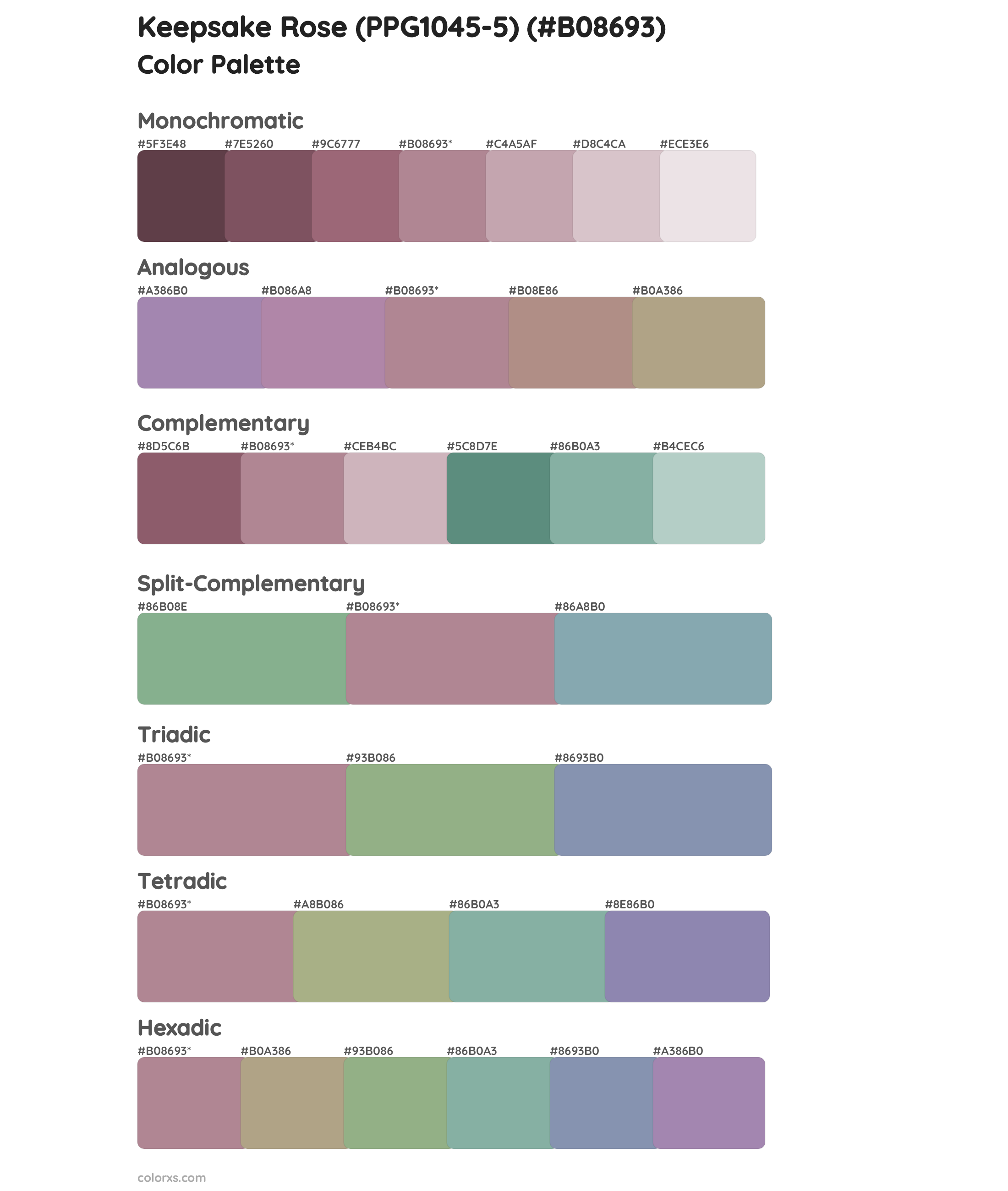 Keepsake Rose (PPG1045-5) Color Scheme Palettes