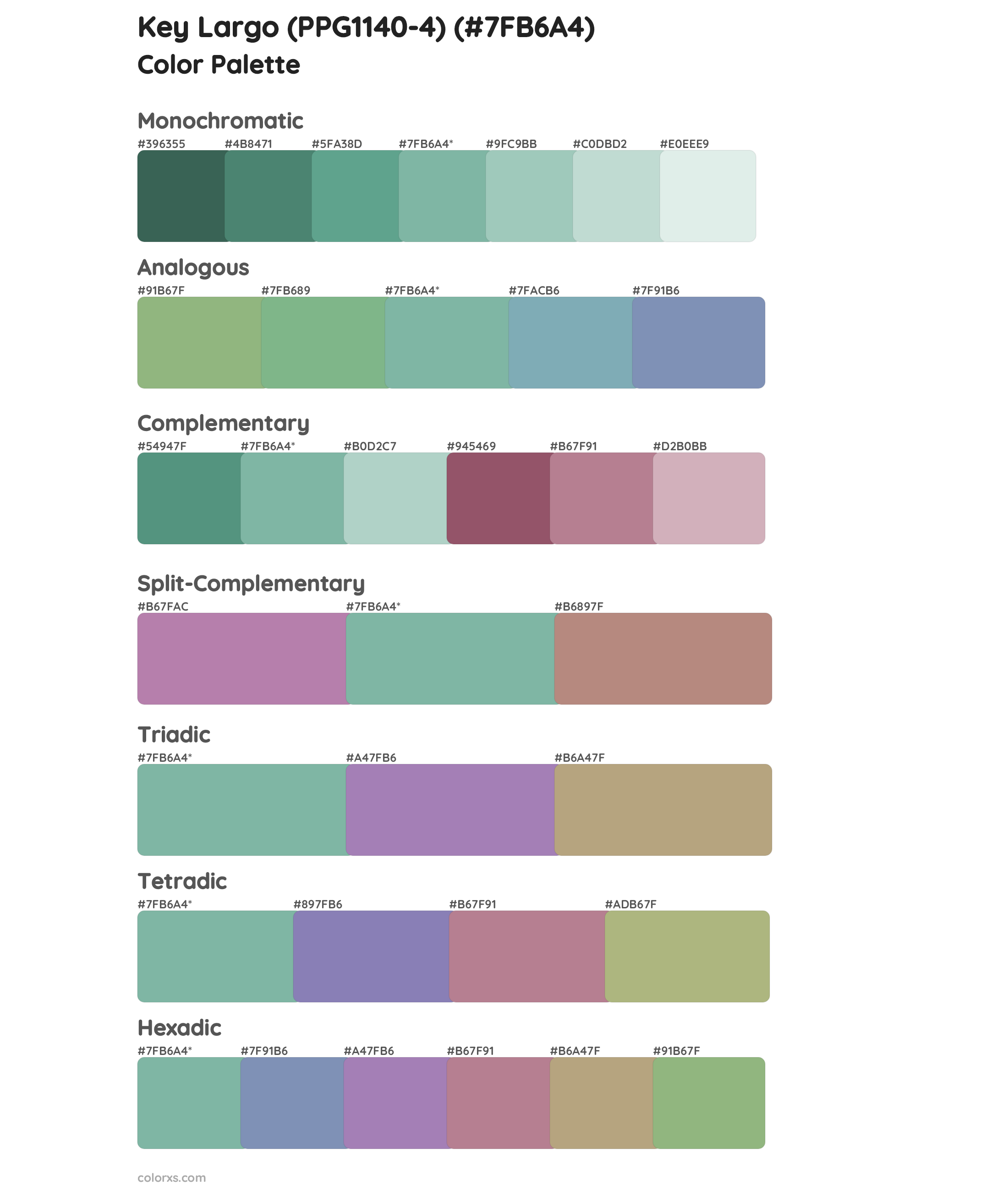 Key Largo (PPG1140-4) Color Scheme Palettes