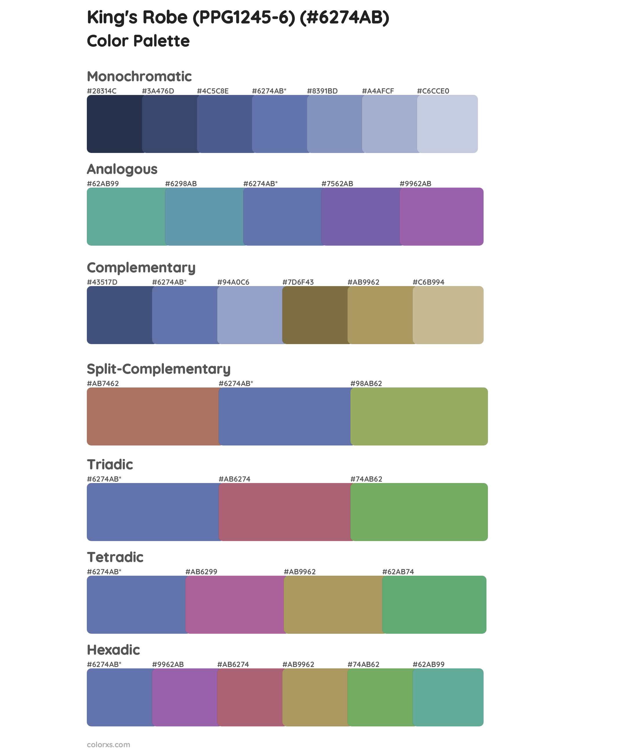 King's Robe (PPG1245-6) Color Scheme Palettes