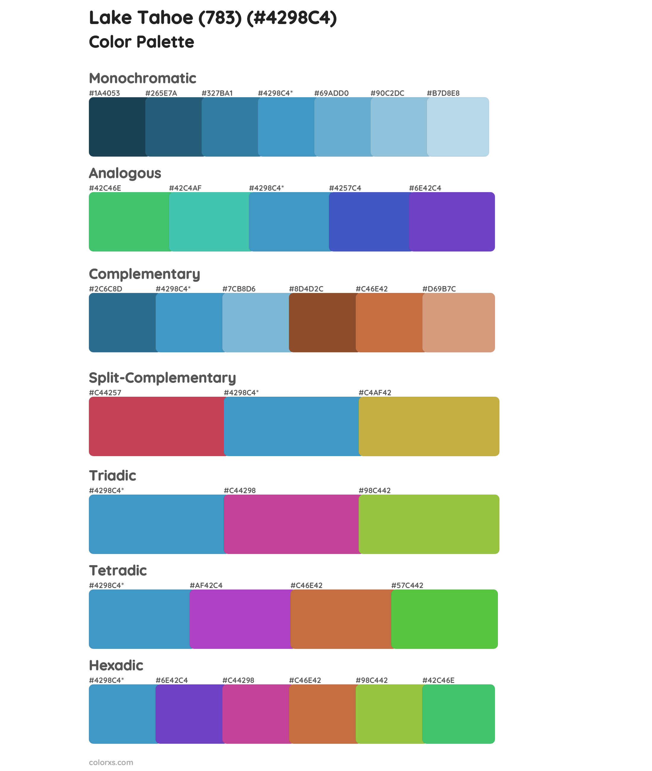 Lake Tahoe (783) Color Scheme Palettes