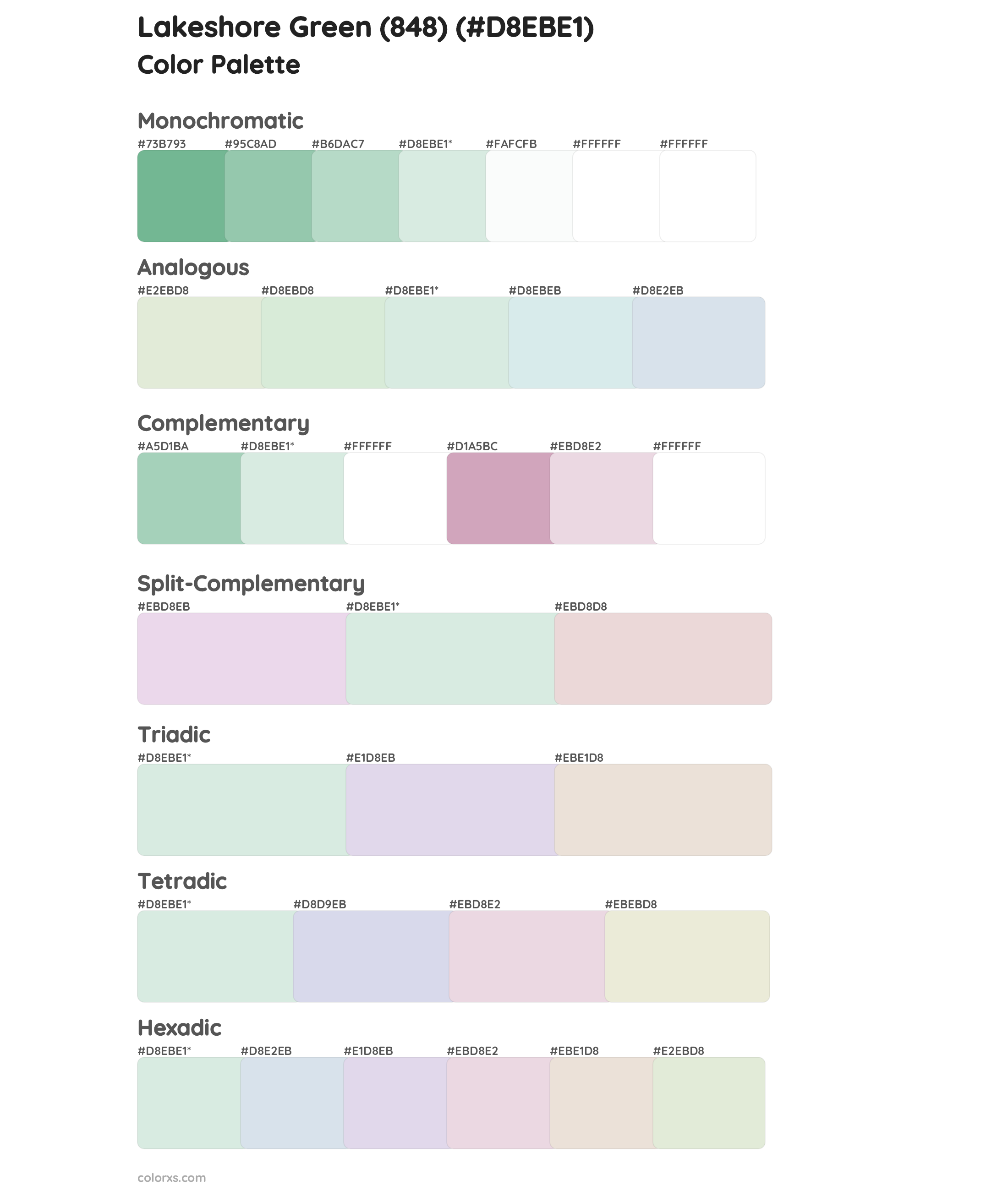 Lakeshore Green (848) Color Scheme Palettes