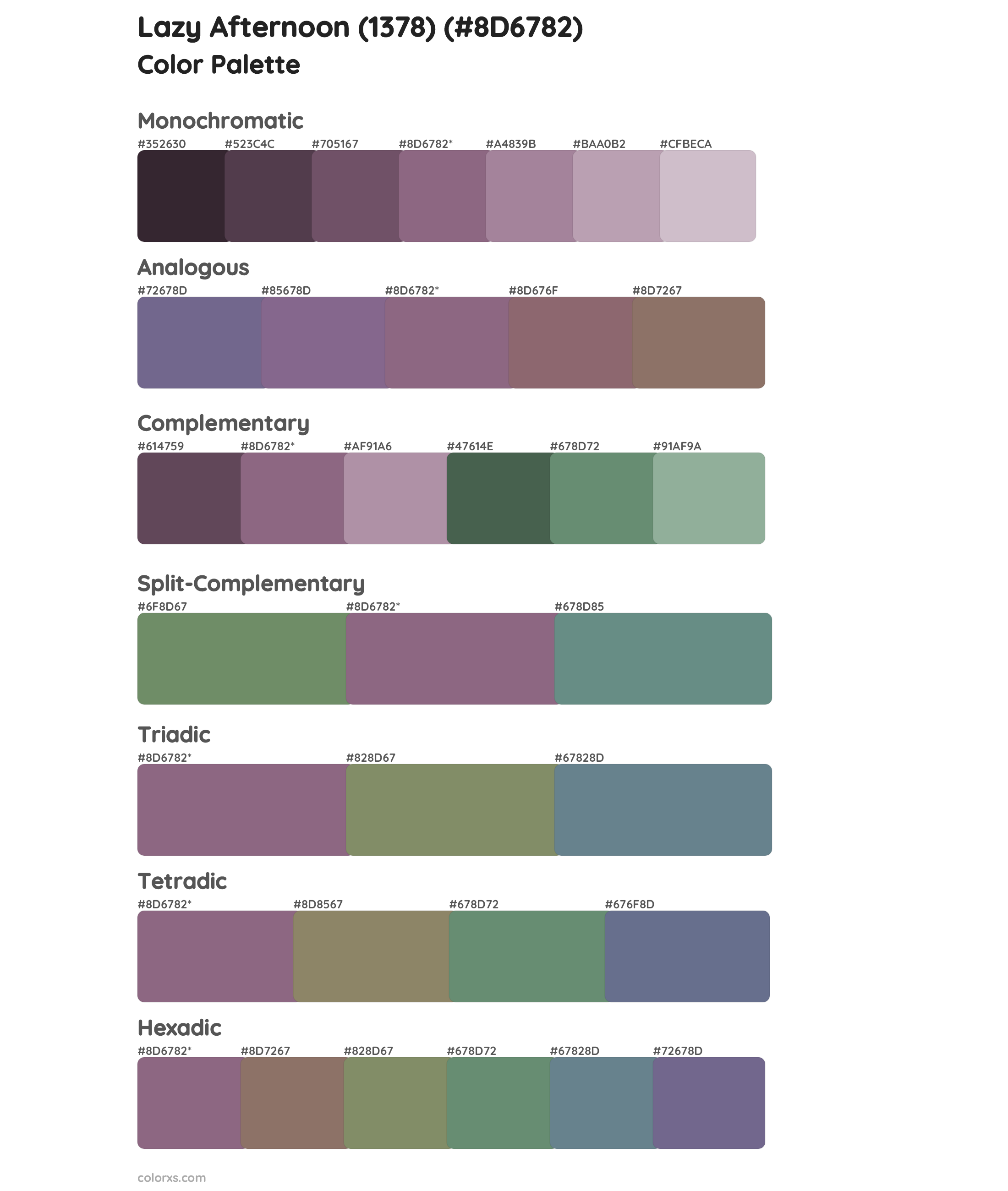 Lazy Afternoon (1378) Color Scheme Palettes