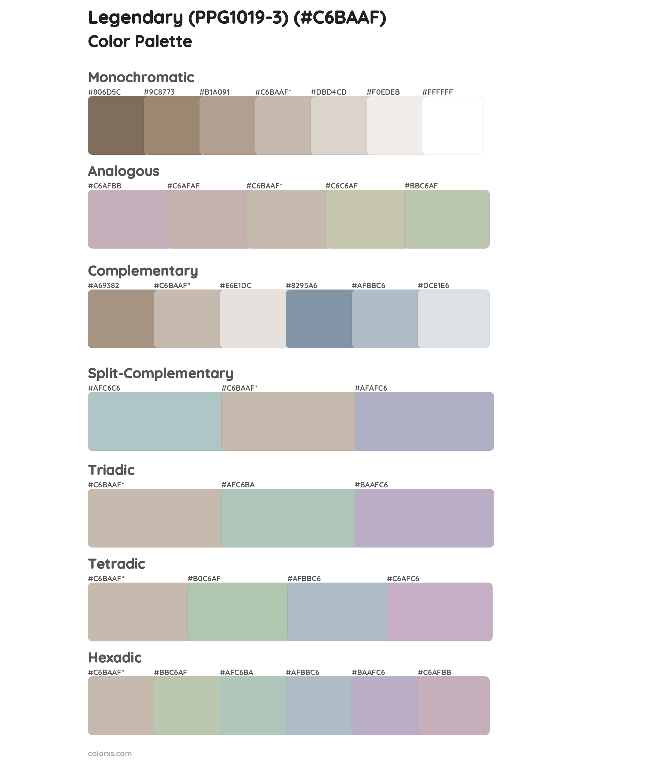 Legendary (PPG1019-3) Color Scheme Palettes