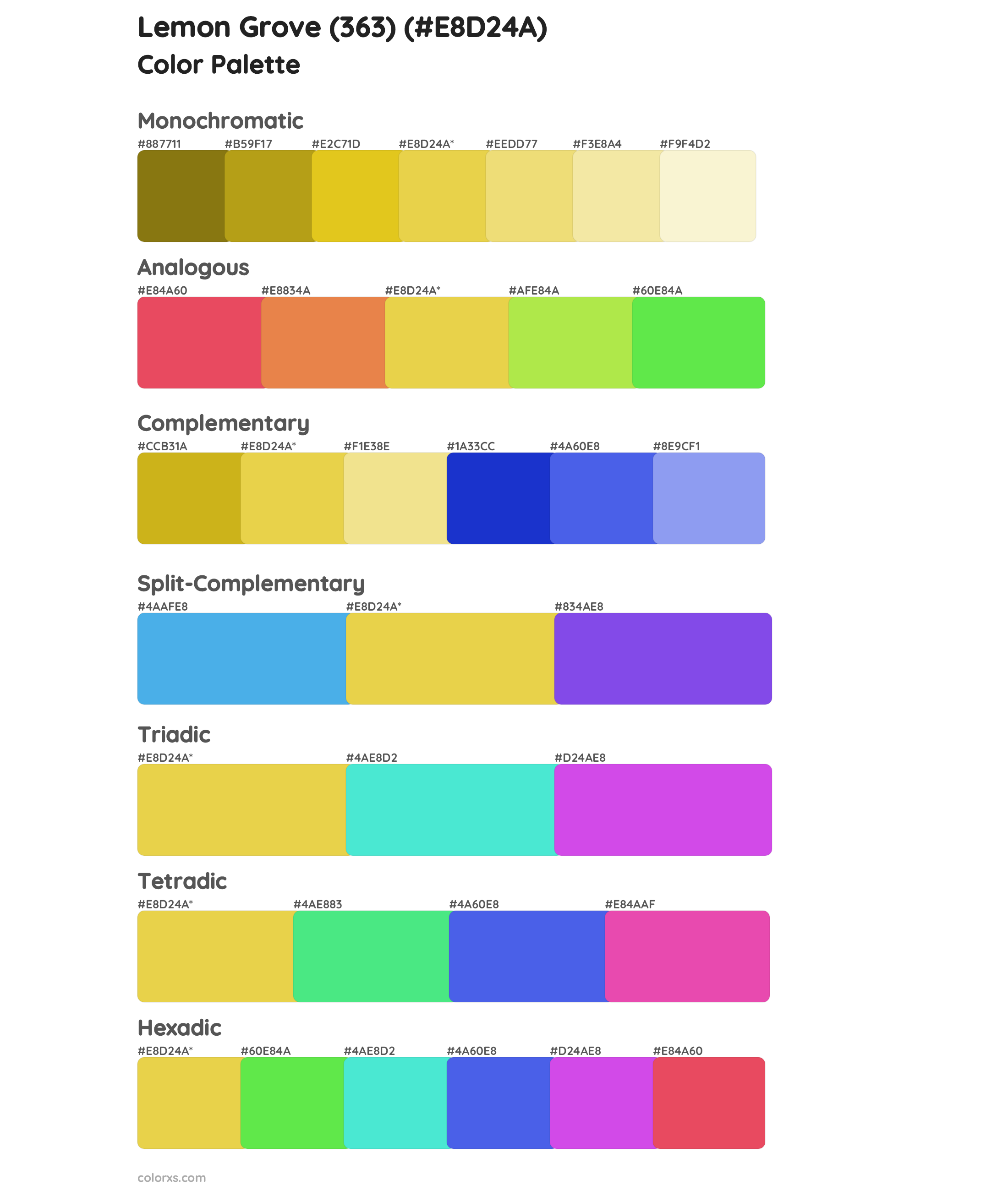 Lemon Grove (363) Color Scheme Palettes