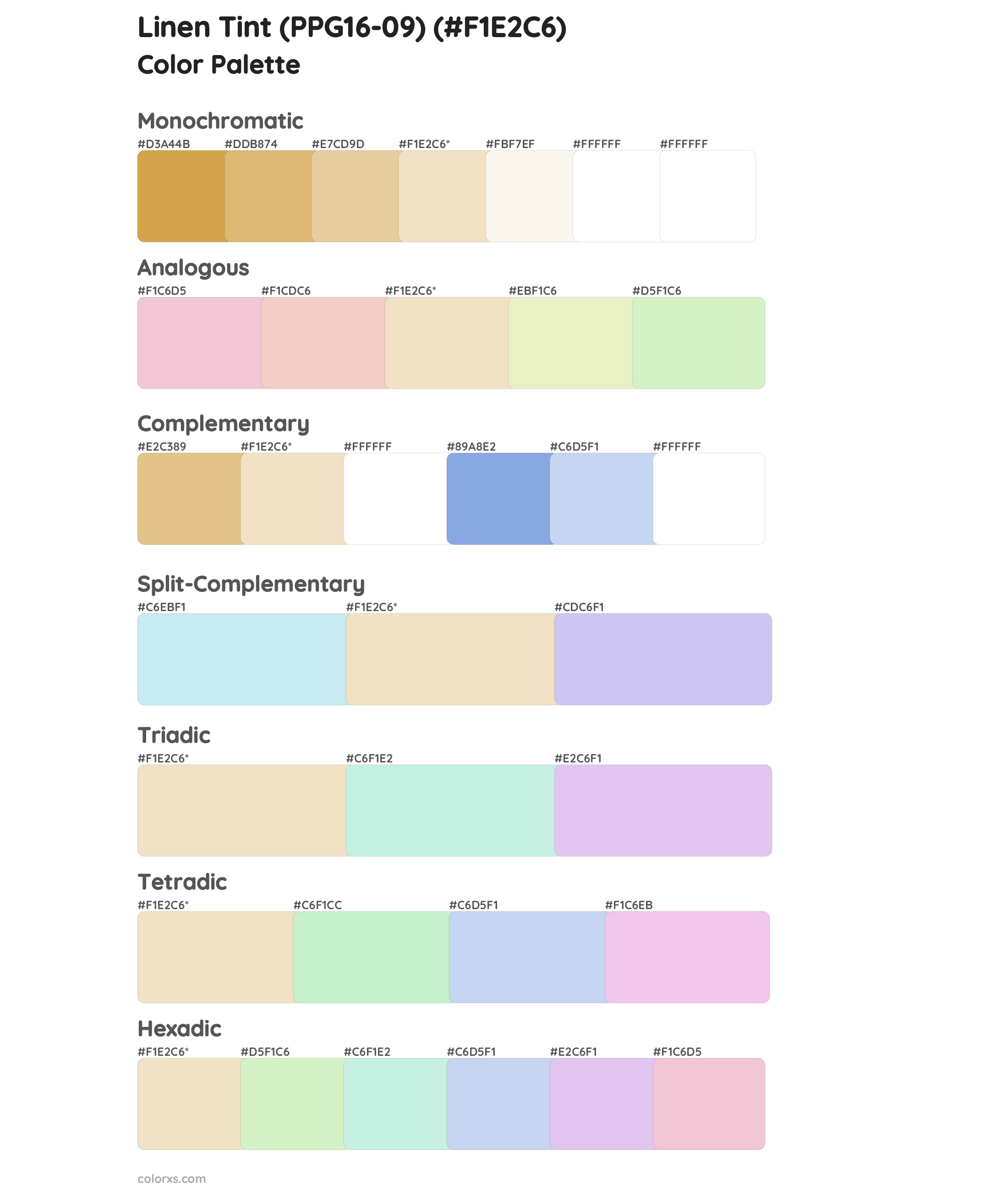 Linen Tint (PPG16-09) Color Scheme Palettes