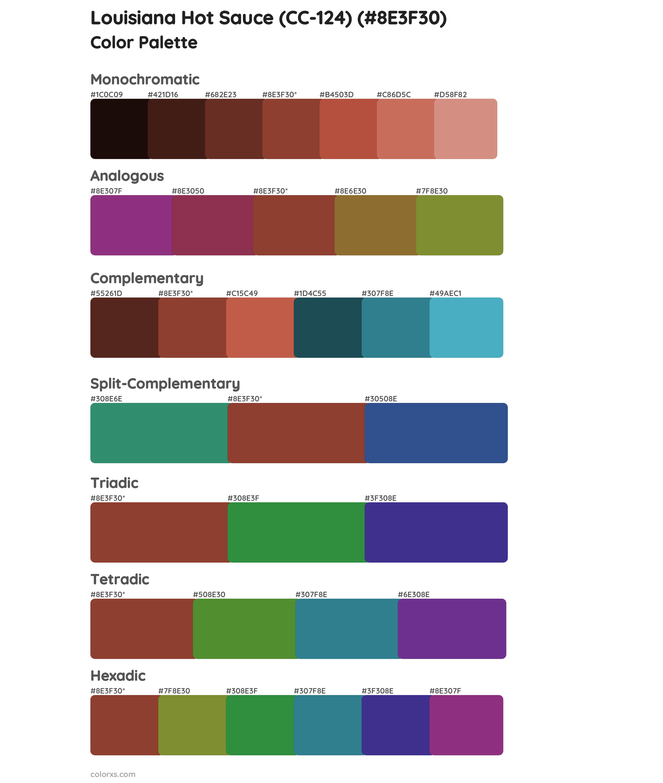 Louisiana Hot Sauce (CC-124) Color Scheme Palettes